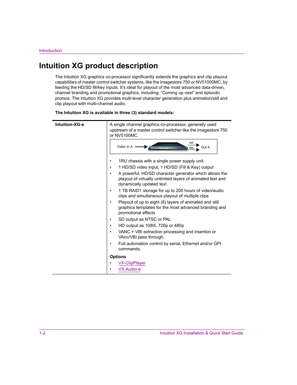 Intuition xg product description, Intuition xg product description -2 | Grass Valley Intuition XG Installation v.5.0 User Manual | Page 21 / 61