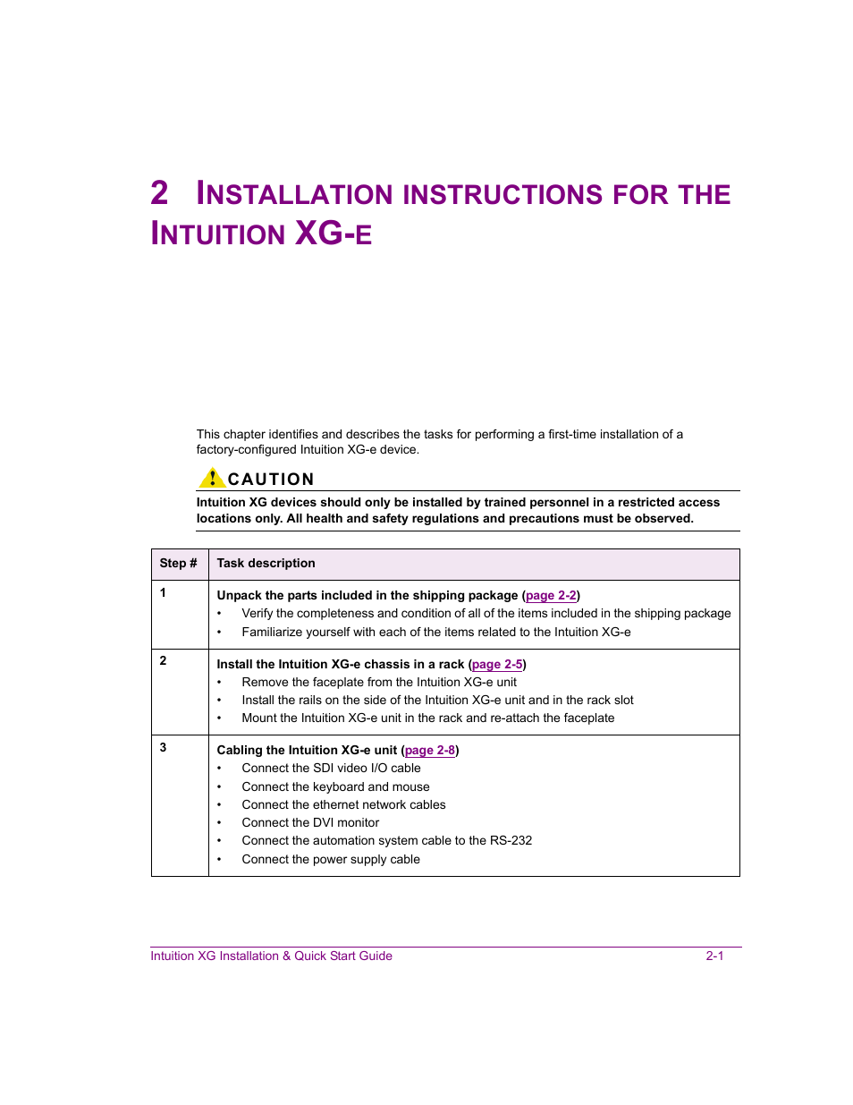 2 installation instructions for the intuition xg-e, Nstallation, Instructions | Ntuition | Grass Valley Intuition XG Installation v.5.0 User Manual | Page 30 / 61