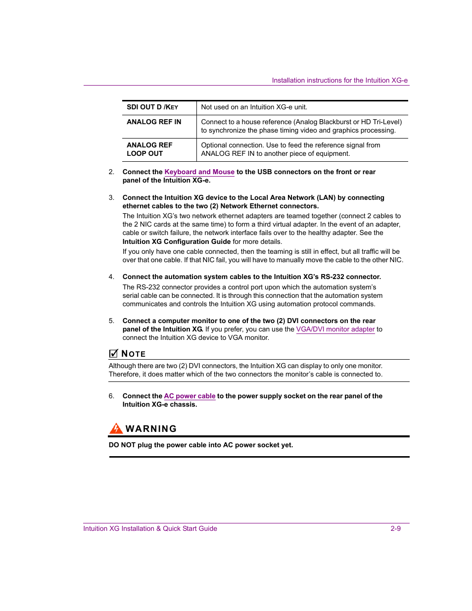 Warning | Grass Valley Intuition XG Installation v.5.0 User Manual | Page 38 / 61