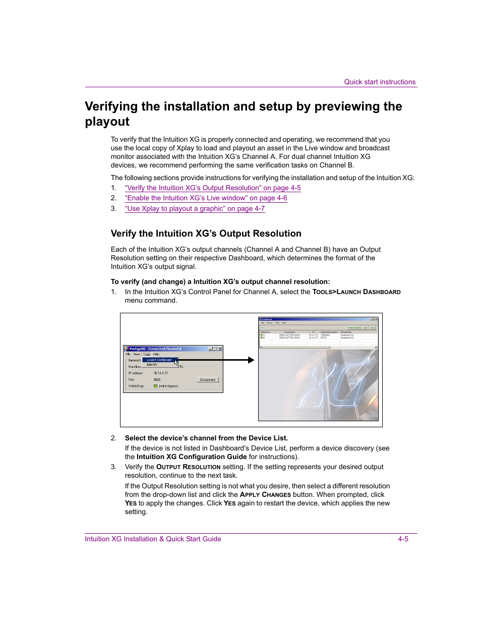 Verify the intuition xg’s output resolution | Grass Valley Intuition XG Installation v.5.0 User Manual | Page 56 / 61