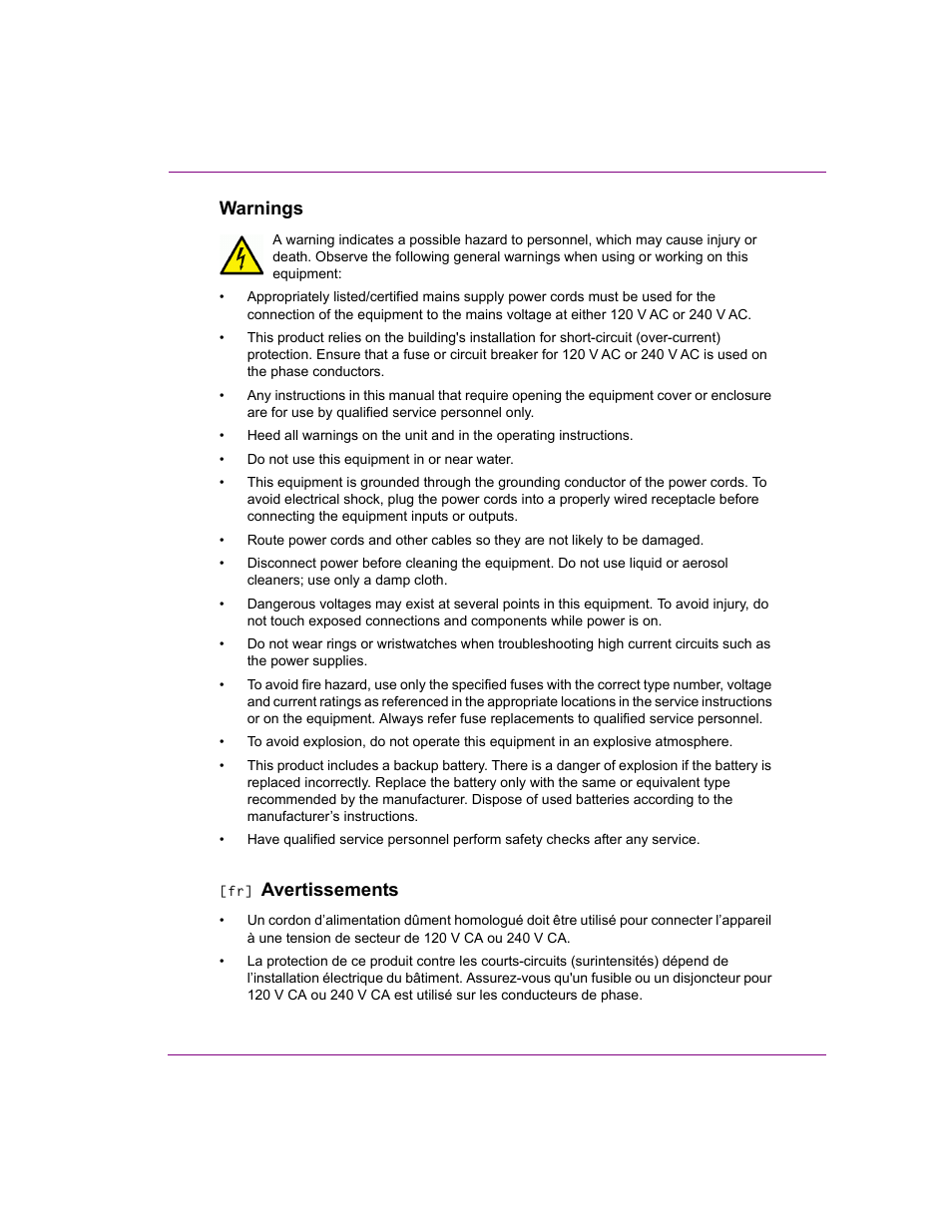 Warnings, Avertissements | Grass Valley Intuition XG Installation v.5.0 User Manual | Page 8 / 61