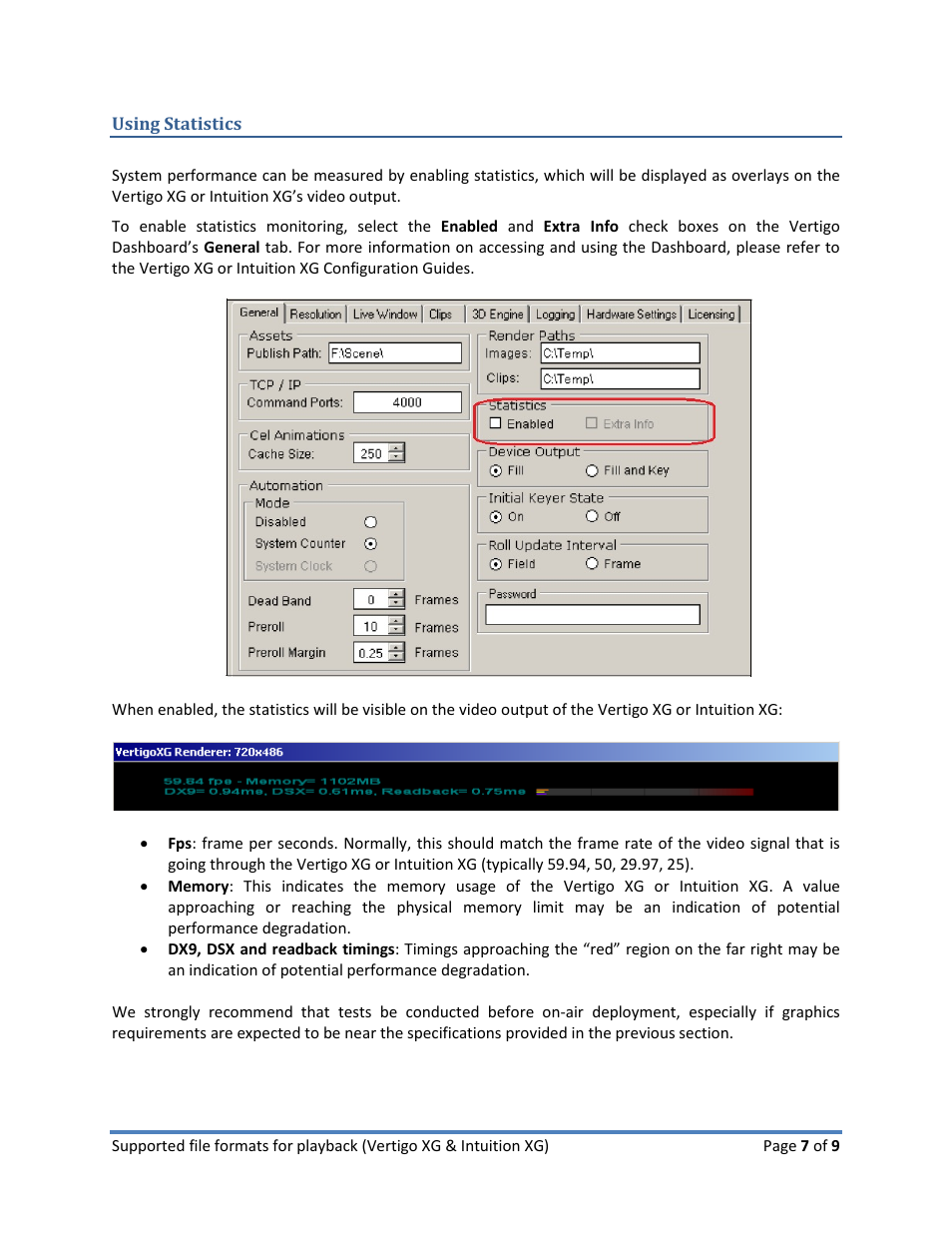 Using statistics | Grass Valley Vertigo XG User Manual | Page 7 / 9