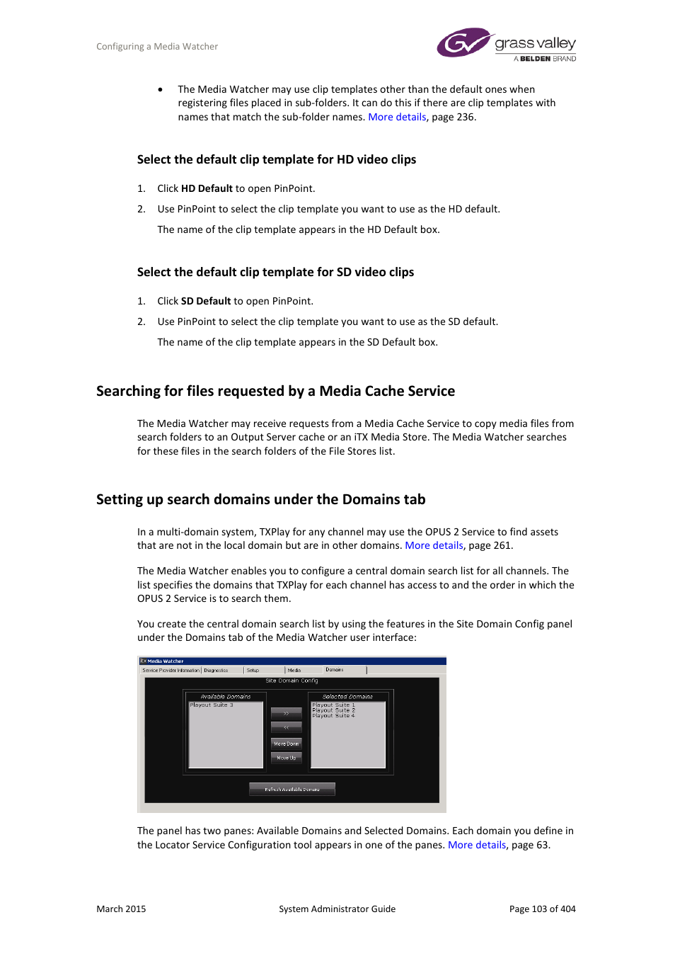 Setting up search domains under the domains tab | Grass Valley iTX System v.2.6 User Manual | Page 103 / 404