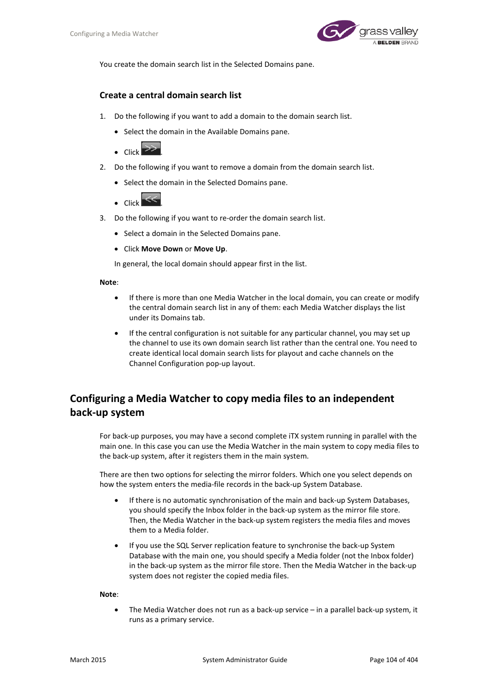 Create a central domain search list, More details, E 104 | Grass Valley iTX System v.2.6 User Manual | Page 104 / 404