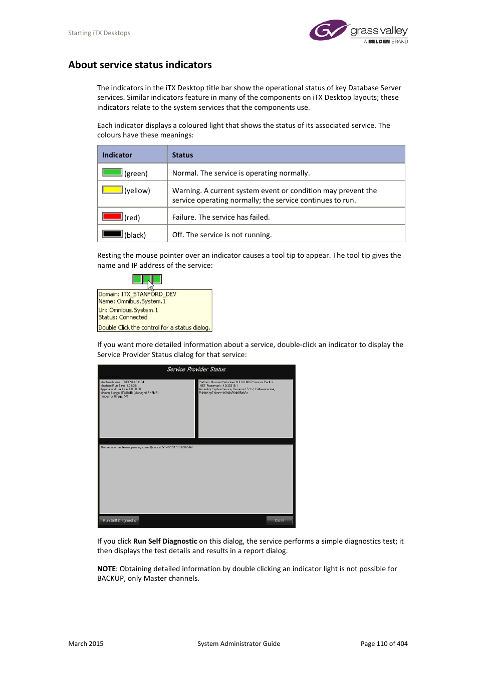 About service status indicators | Grass Valley iTX System v.2.6 User Manual | Page 110 / 404
