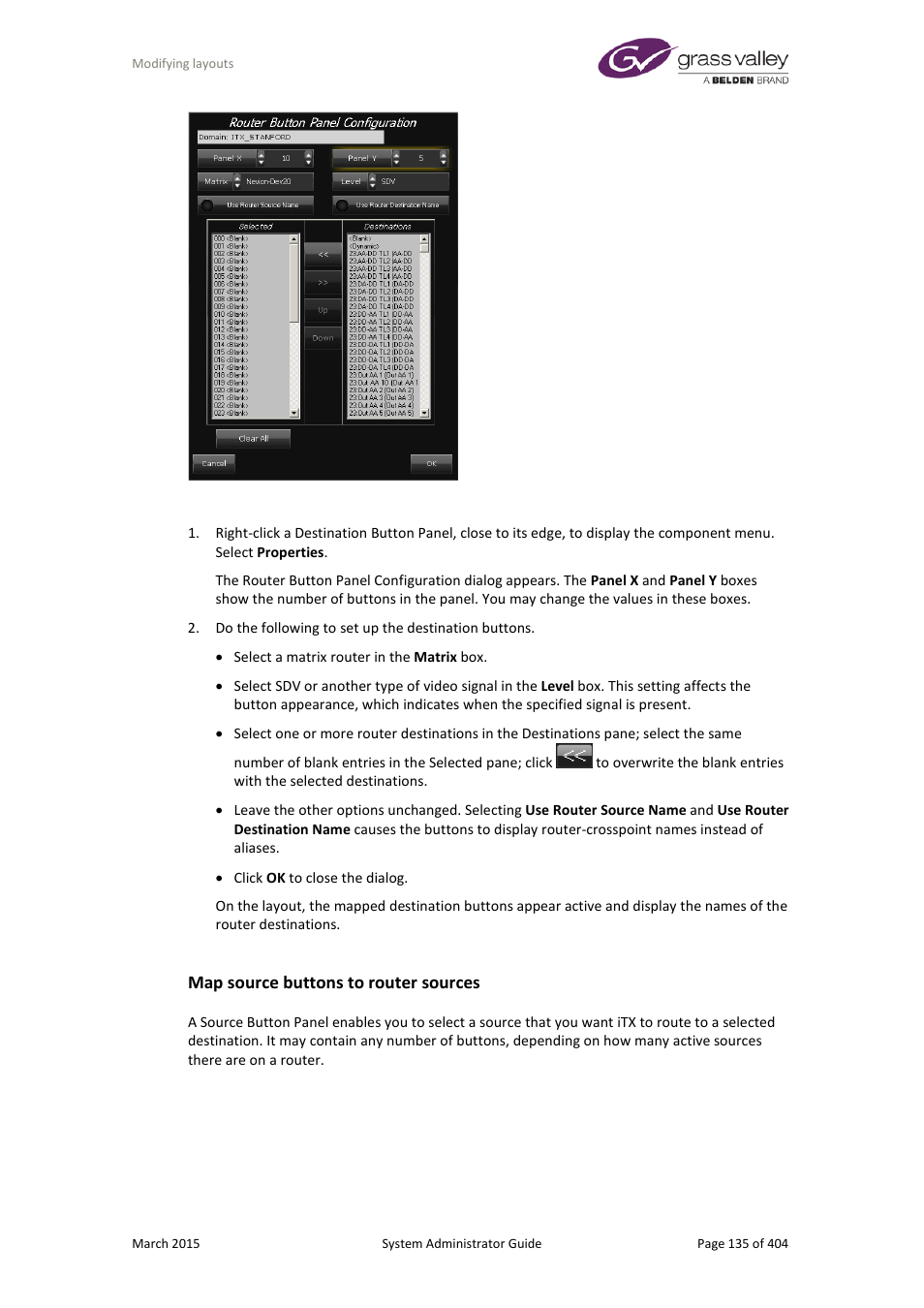 Map source buttons to router sources | Grass Valley iTX System v.2.6 User Manual | Page 135 / 404