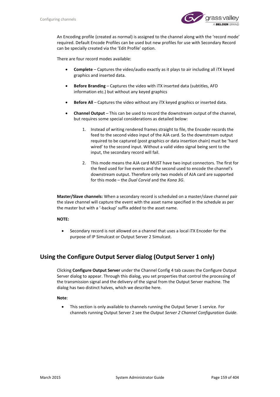 Using the configure output server dialog, E 159 | Grass Valley iTX System v.2.6 User Manual | Page 159 / 404