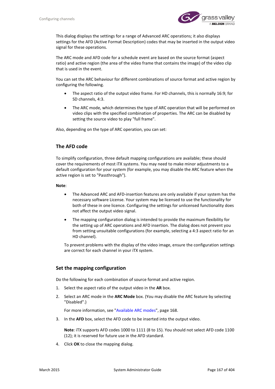 The afd code, Set the mapping configuration | Grass Valley iTX System v.2.6 User Manual | Page 167 / 404