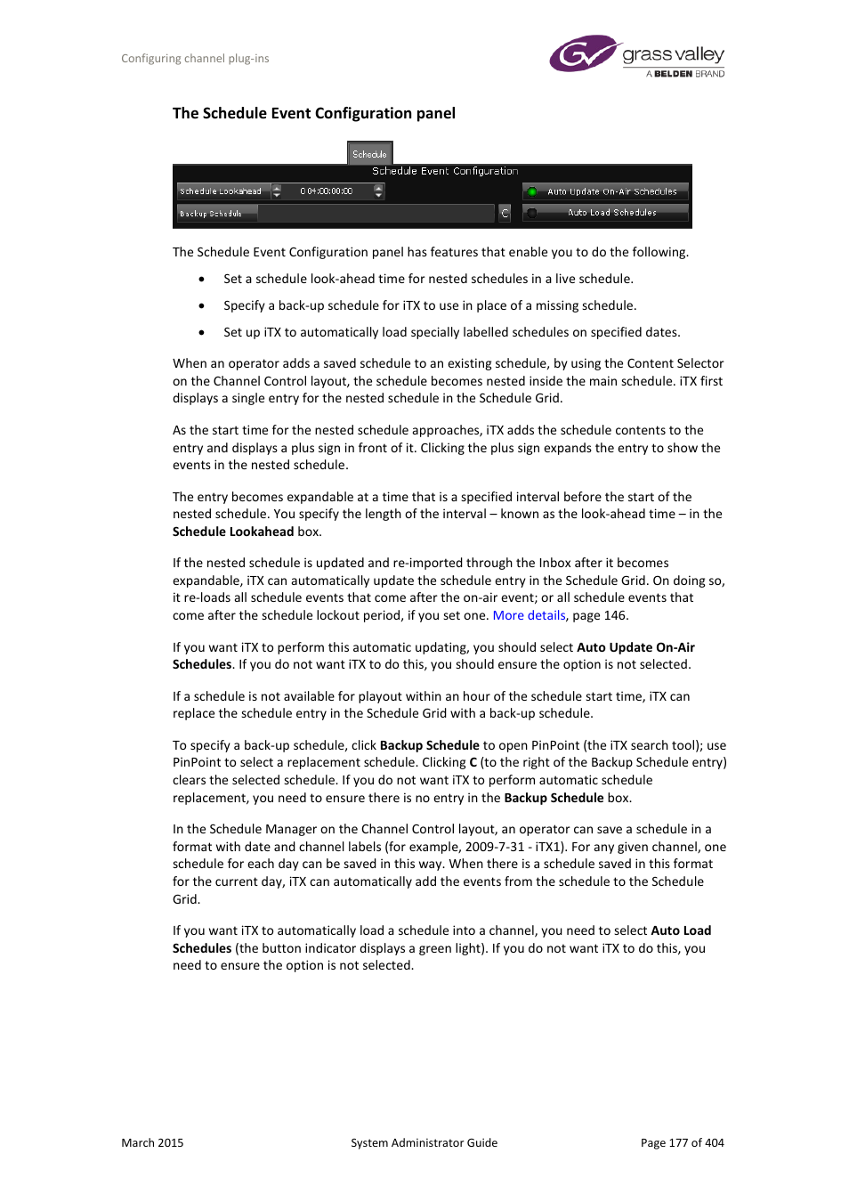 The schedule event configuration panel | Grass Valley iTX System v.2.6 User Manual | Page 177 / 404