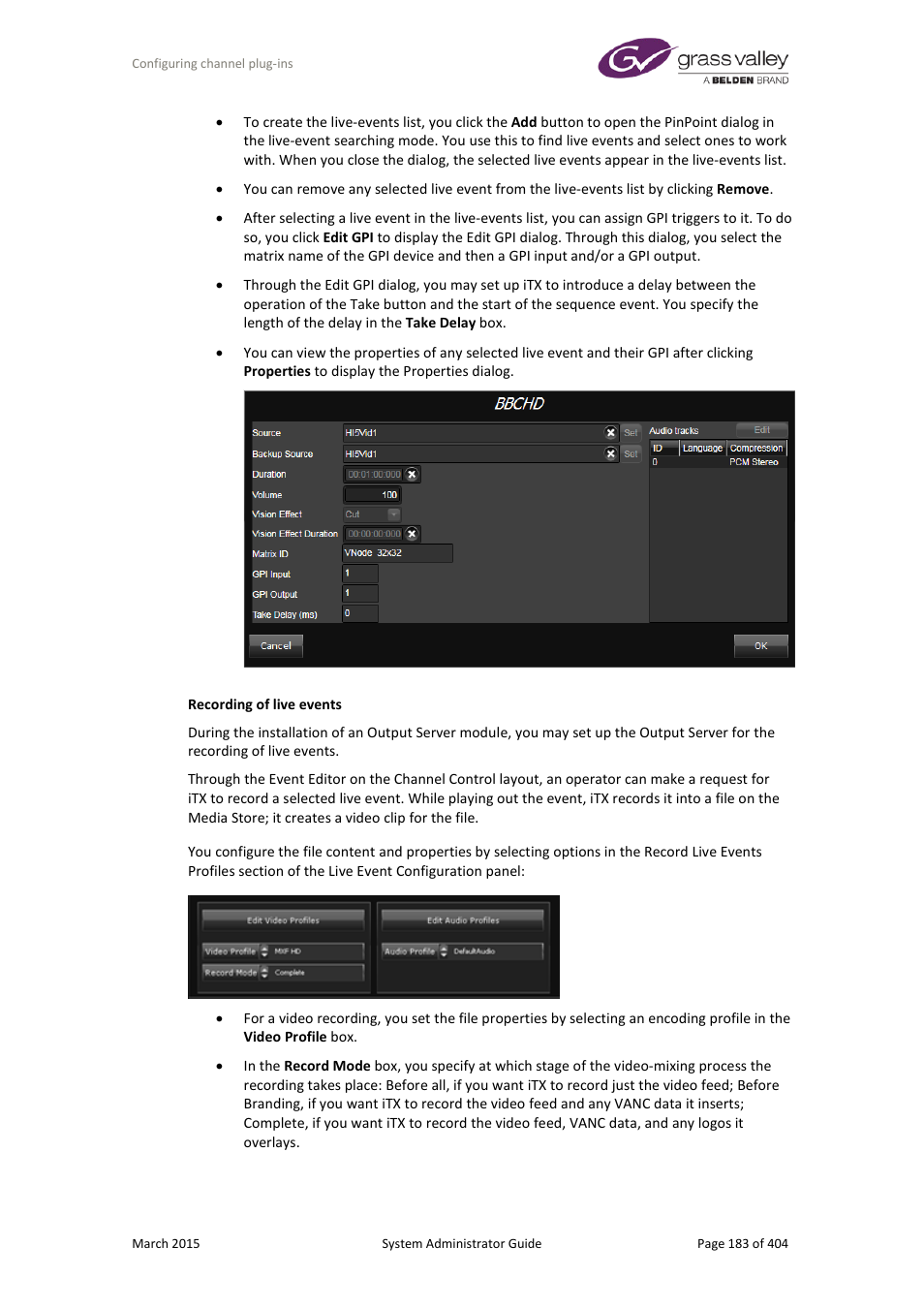 Grass Valley iTX System v.2.6 User Manual | Page 183 / 404