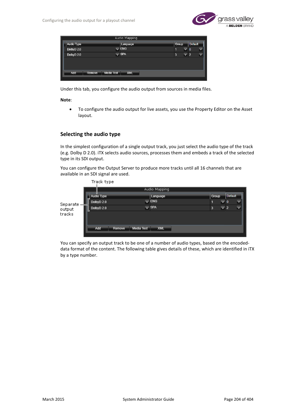 Selecting the audio type | Grass Valley iTX System v.2.6 User Manual | Page 204 / 404