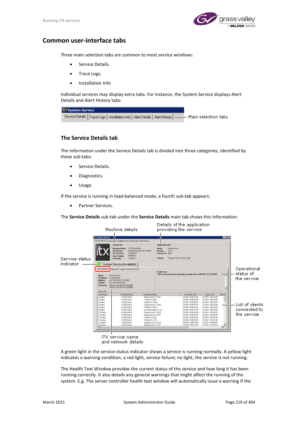 Common user-interface tabs, The service details tab | Grass Valley iTX System v.2.6 User Manual | Page 219 / 404