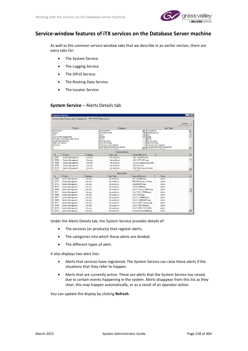 System service – alerts details tab | Grass Valley iTX System v.2.6 User Manual | Page 228 / 404