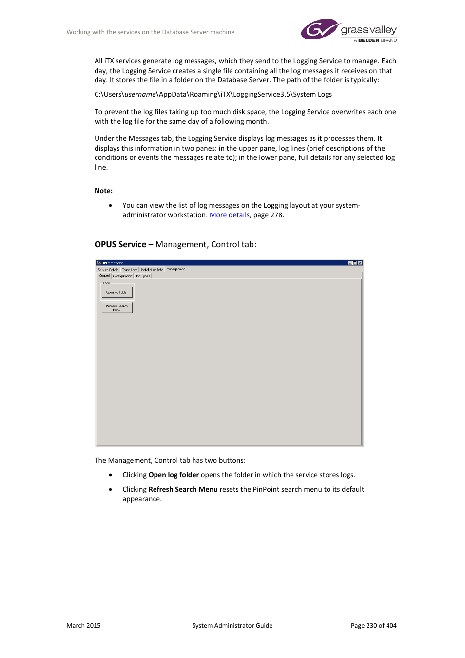 Opus service – management, control tab | Grass Valley iTX System v.2.6 User Manual | Page 230 / 404