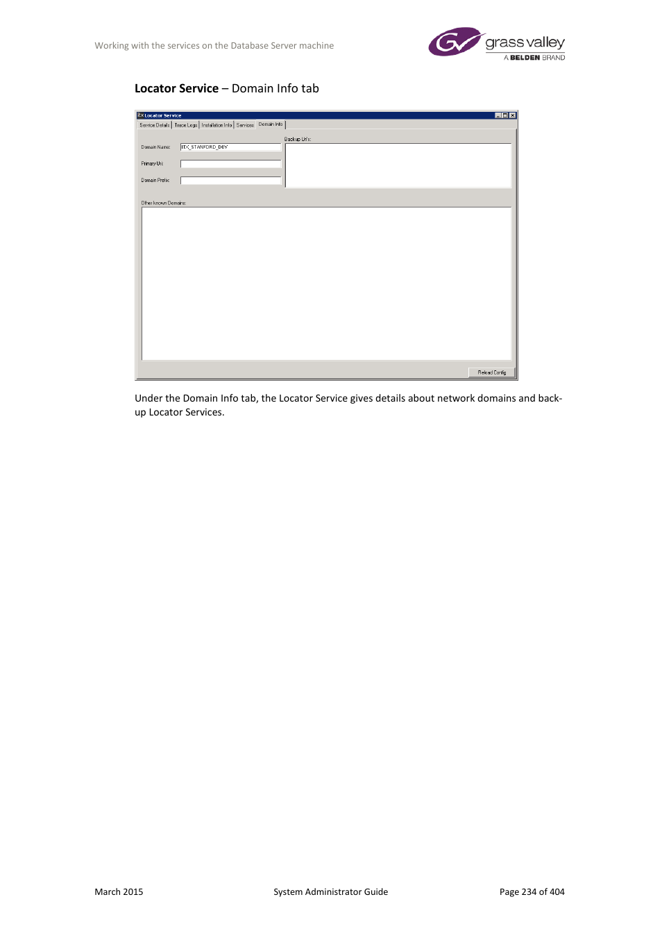 Locator service – domain info tab | Grass Valley iTX System v.2.6 User Manual | Page 234 / 404