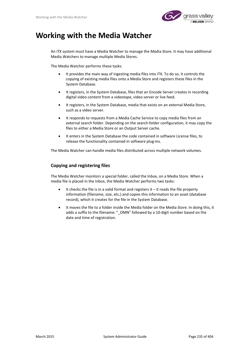 Working with the media watcher, Copying and registering files | Grass Valley iTX System v.2.6 User Manual | Page 235 / 404