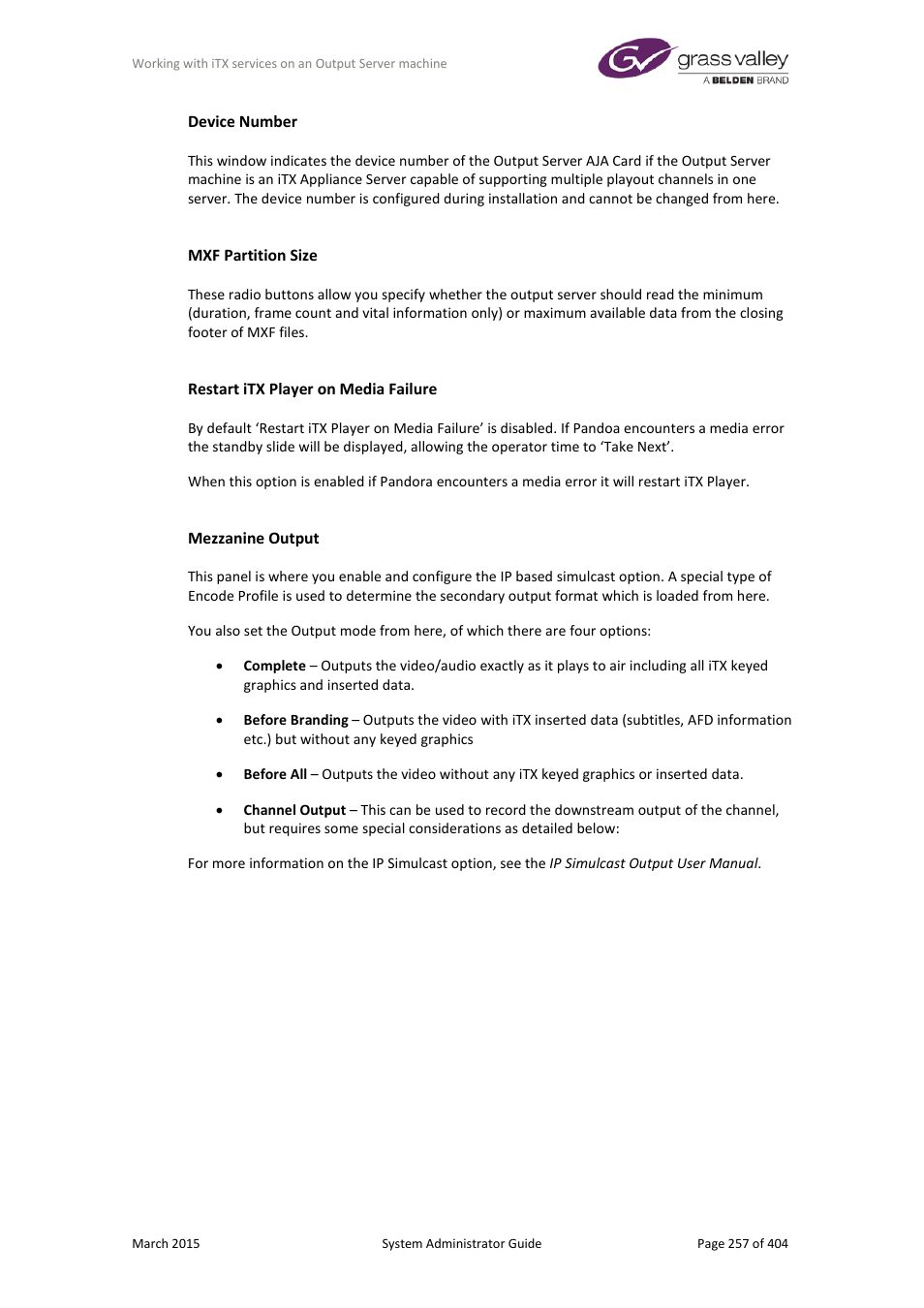 Grass Valley iTX System v.2.6 User Manual | Page 257 / 404