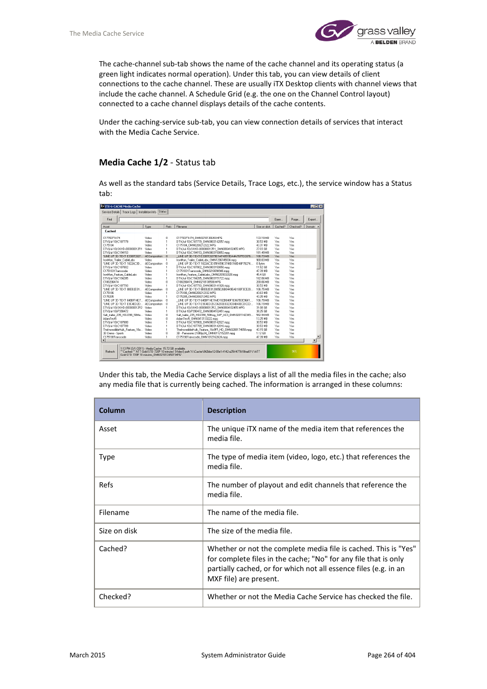 Media cache 1/2 - status tab | Grass Valley iTX System v.2.6 User Manual | Page 264 / 404