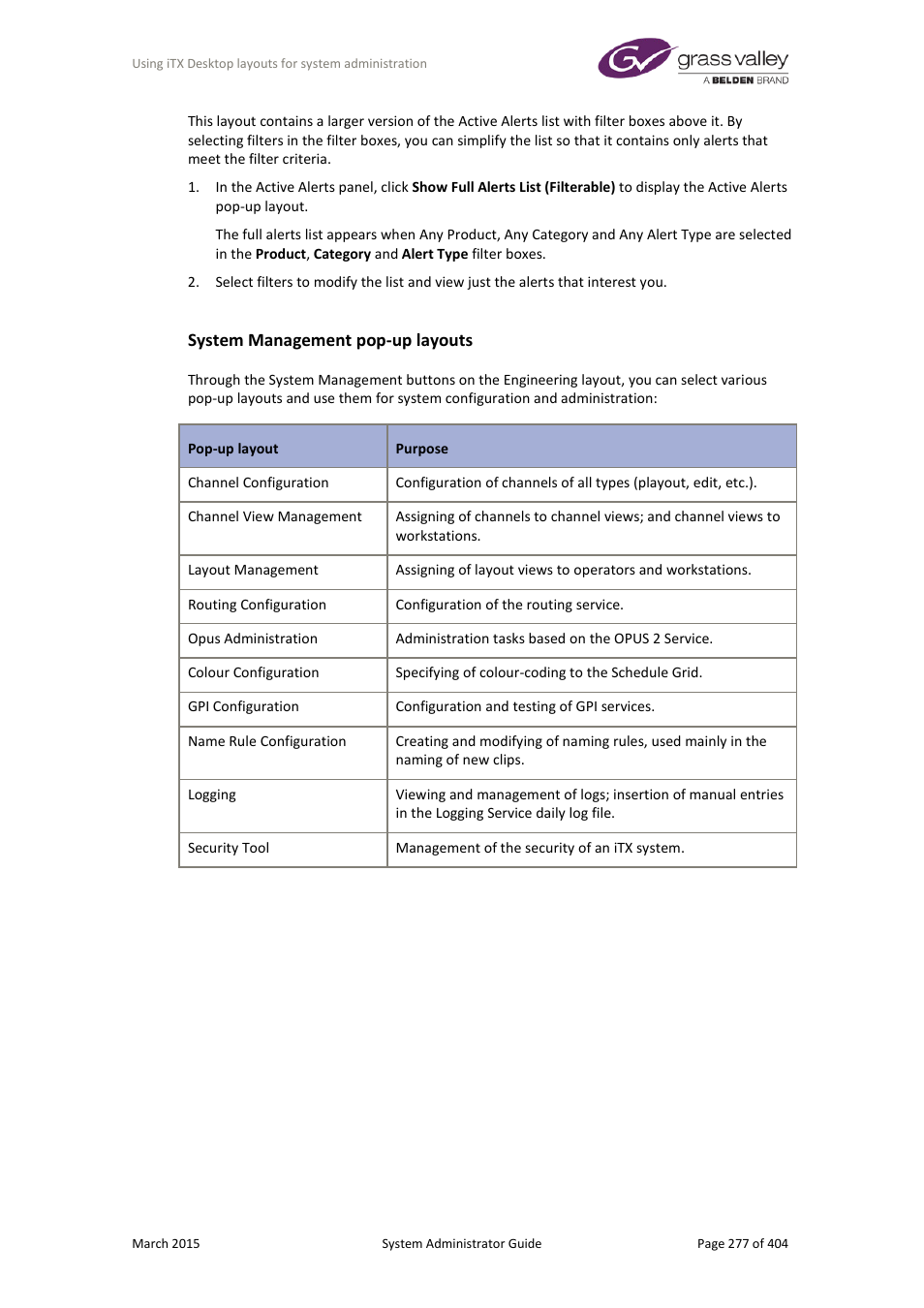 System management pop-up layouts | Grass Valley iTX System v.2.6 User Manual | Page 277 / 404