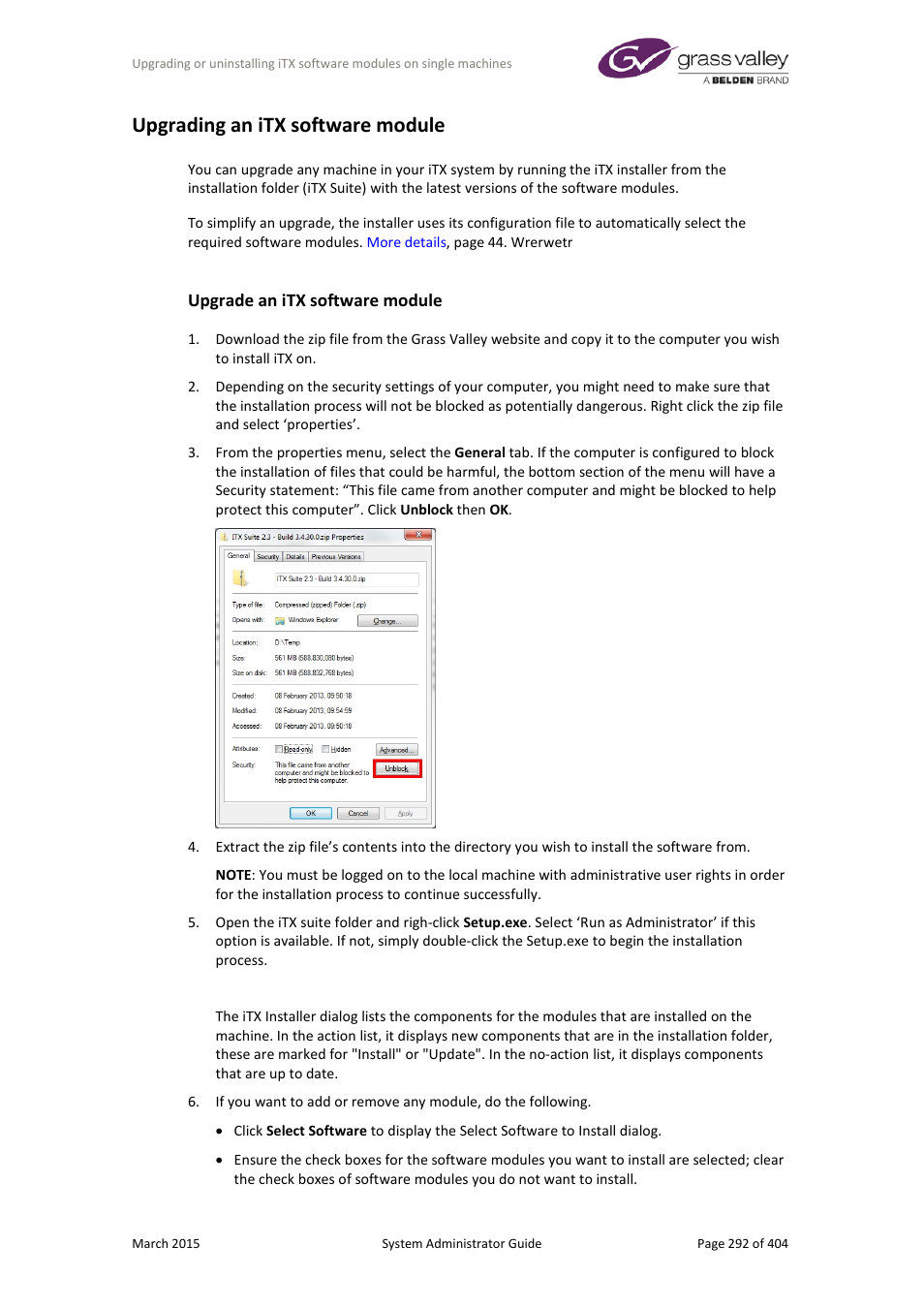 Upgrading an itx software module, Upgrade an itx software module | Grass Valley iTX System v.2.6 User Manual | Page 292 / 404