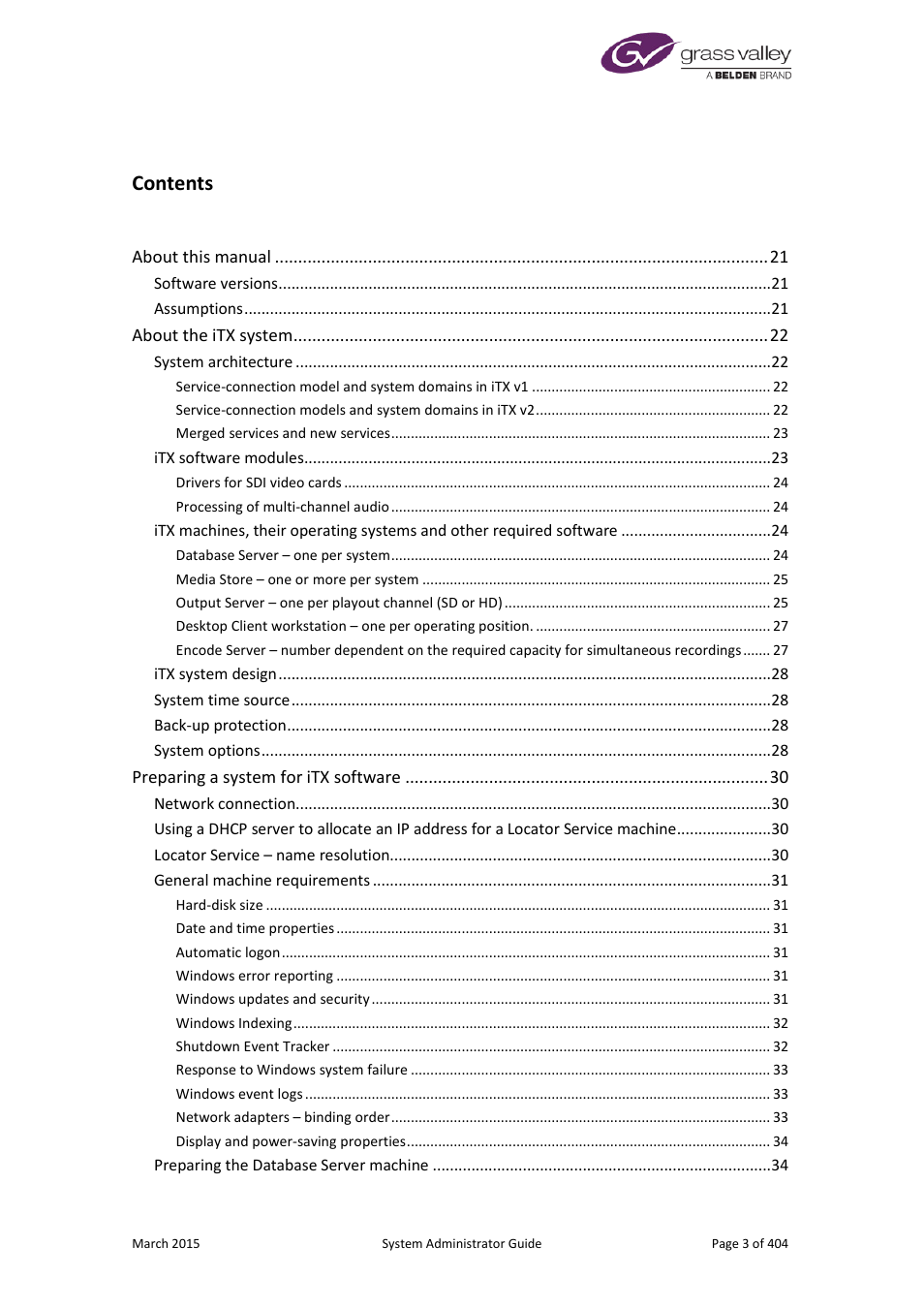 Grass Valley iTX System v.2.6 User Manual | Page 3 / 404