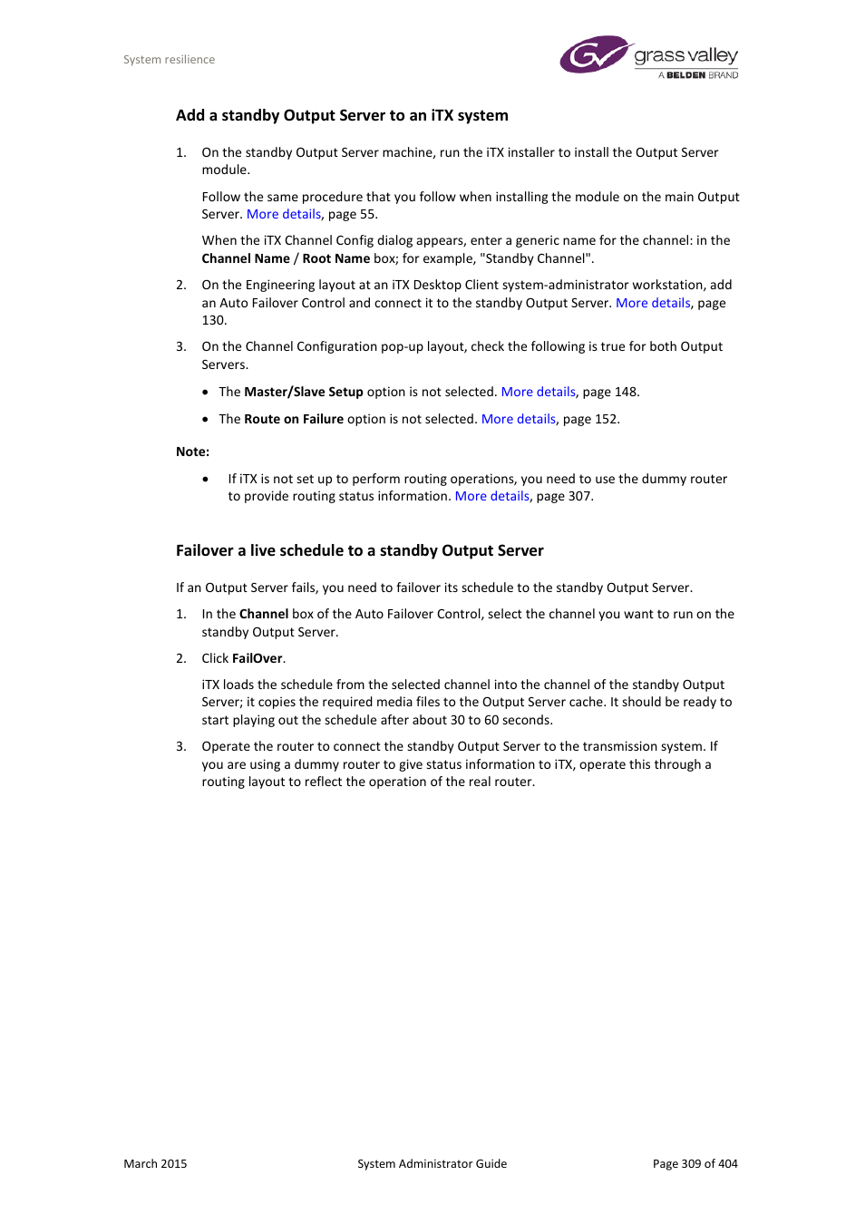 Add a standby output server to an itx system | Grass Valley iTX System v.2.6 User Manual | Page 309 / 404