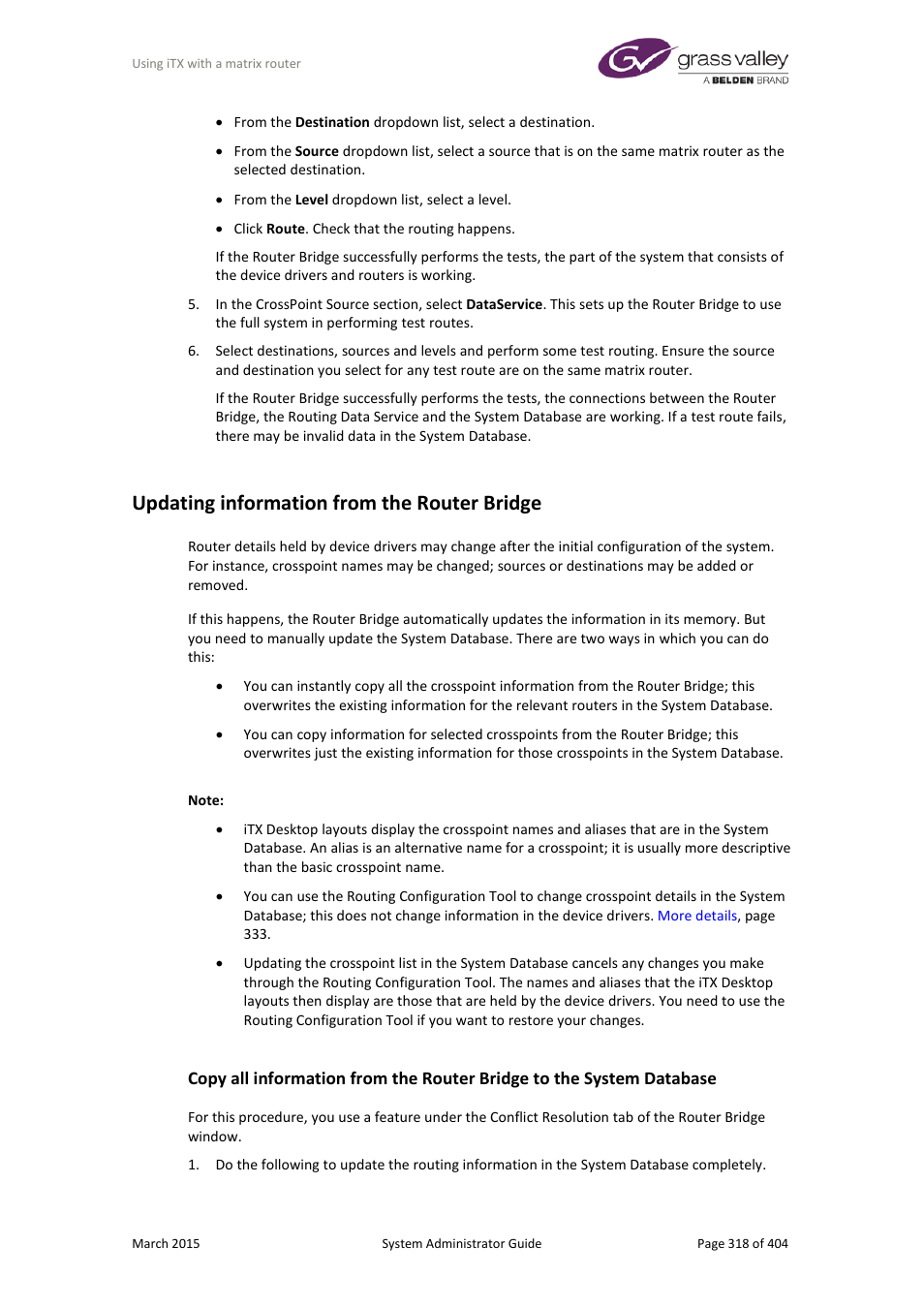 Updating information from the router bridge | Grass Valley iTX System v.2.6 User Manual | Page 318 / 404
