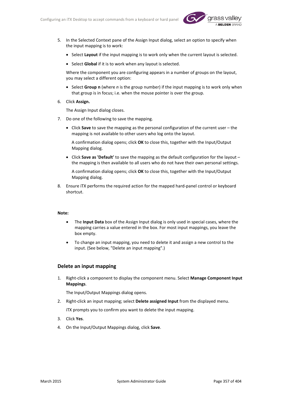 Delete an input mapping | Grass Valley iTX System v.2.6 User Manual | Page 357 / 404
