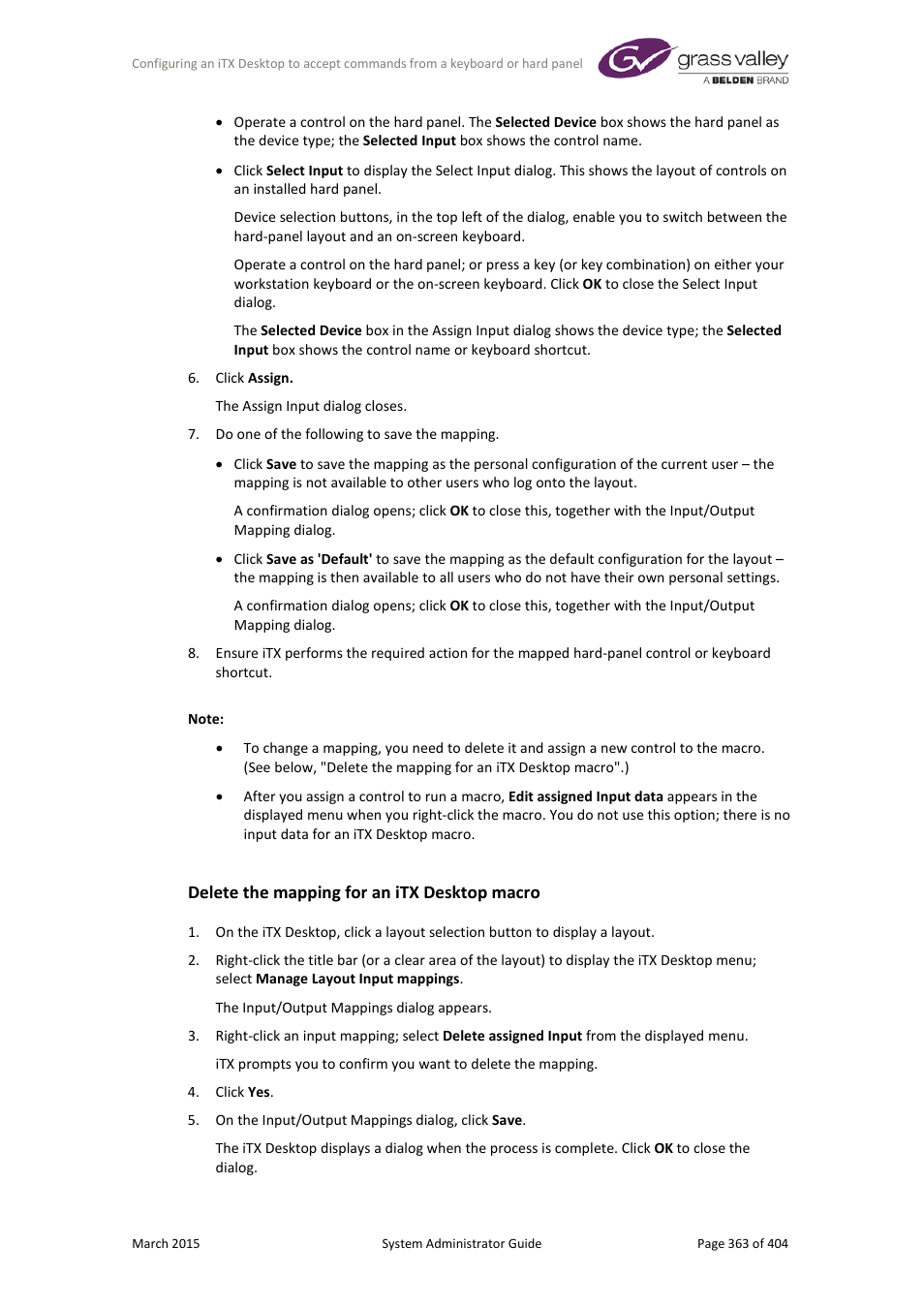 Delete the mapping for an itx desktop macro | Grass Valley iTX System v.2.6 User Manual | Page 363 / 404