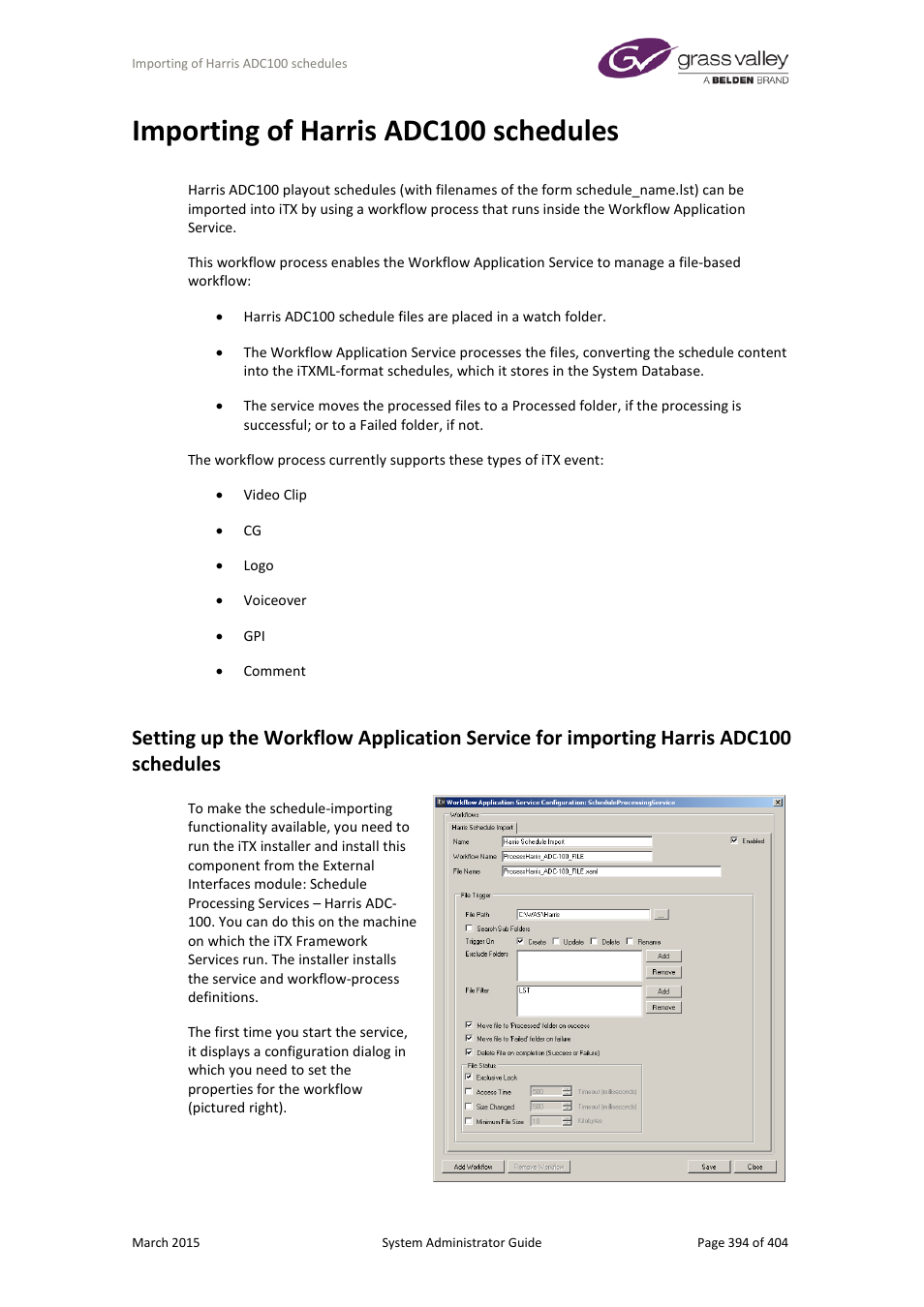 Importing of harris adc100 schedules | Grass Valley iTX System v.2.6 User Manual | Page 394 / 404