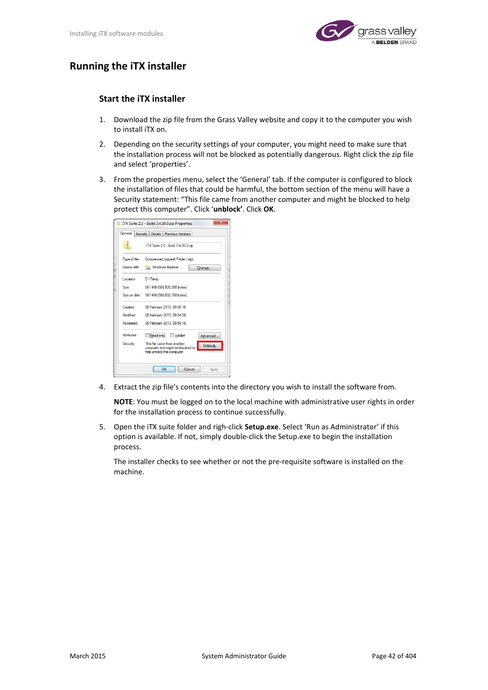 Running the itx installer, Start the itx installer | Grass Valley iTX System v.2.6 User Manual | Page 42 / 404