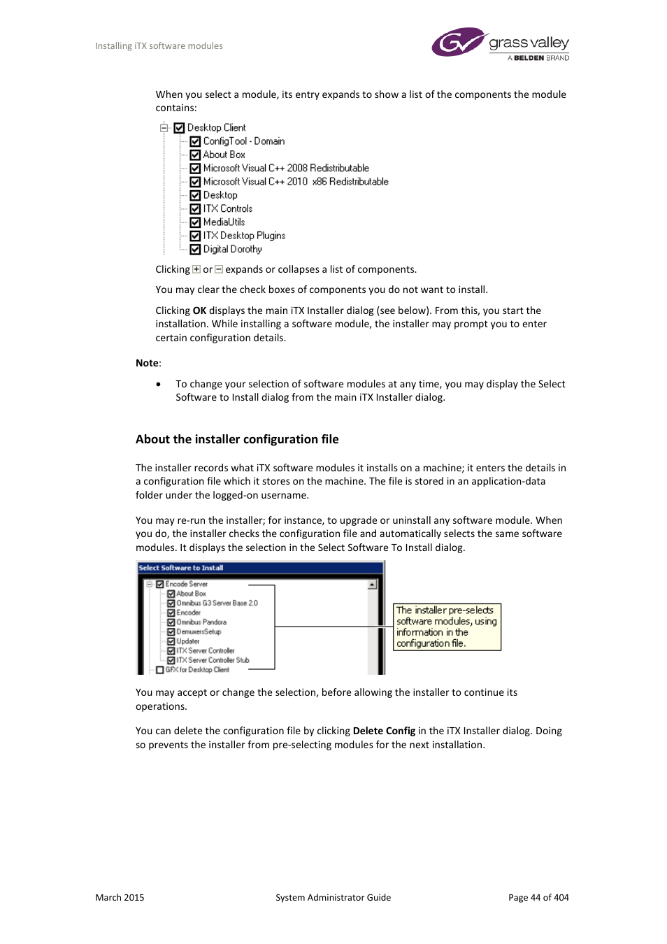 About the installer configuration file | Grass Valley iTX System v.2.6 User Manual | Page 44 / 404