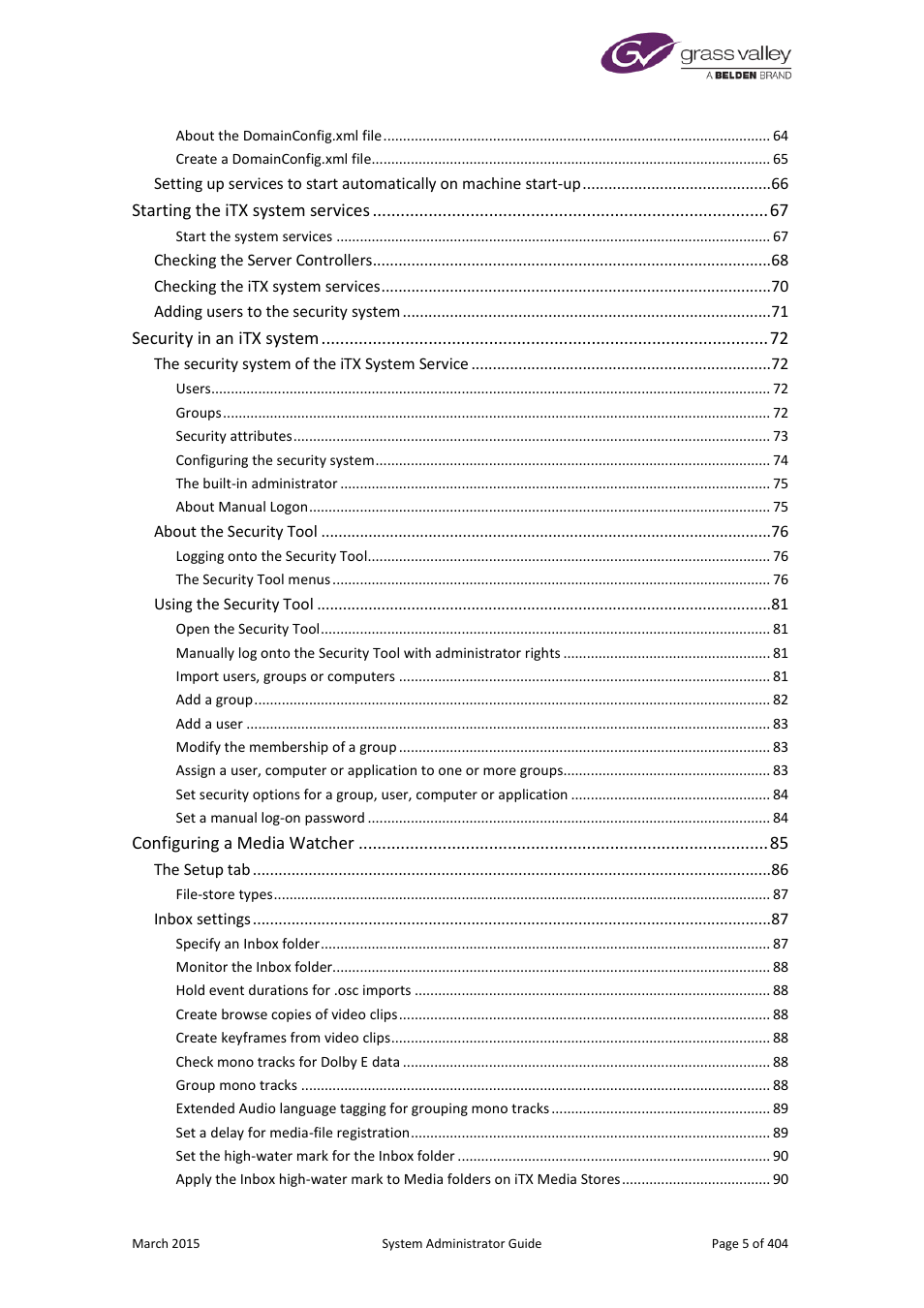 Grass Valley iTX System v.2.6 User Manual | Page 5 / 404