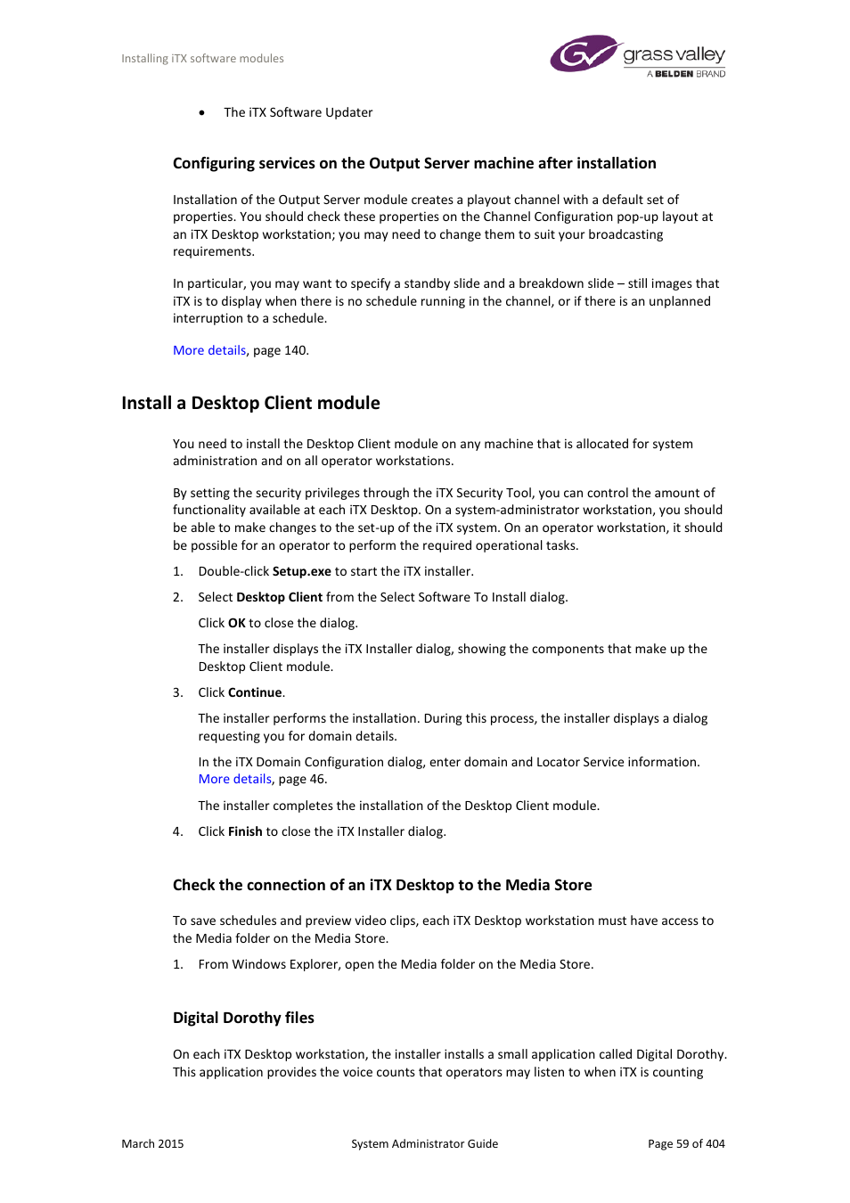 Install a desktop client module, Digital dorothy files | Grass Valley iTX System v.2.6 User Manual | Page 59 / 404