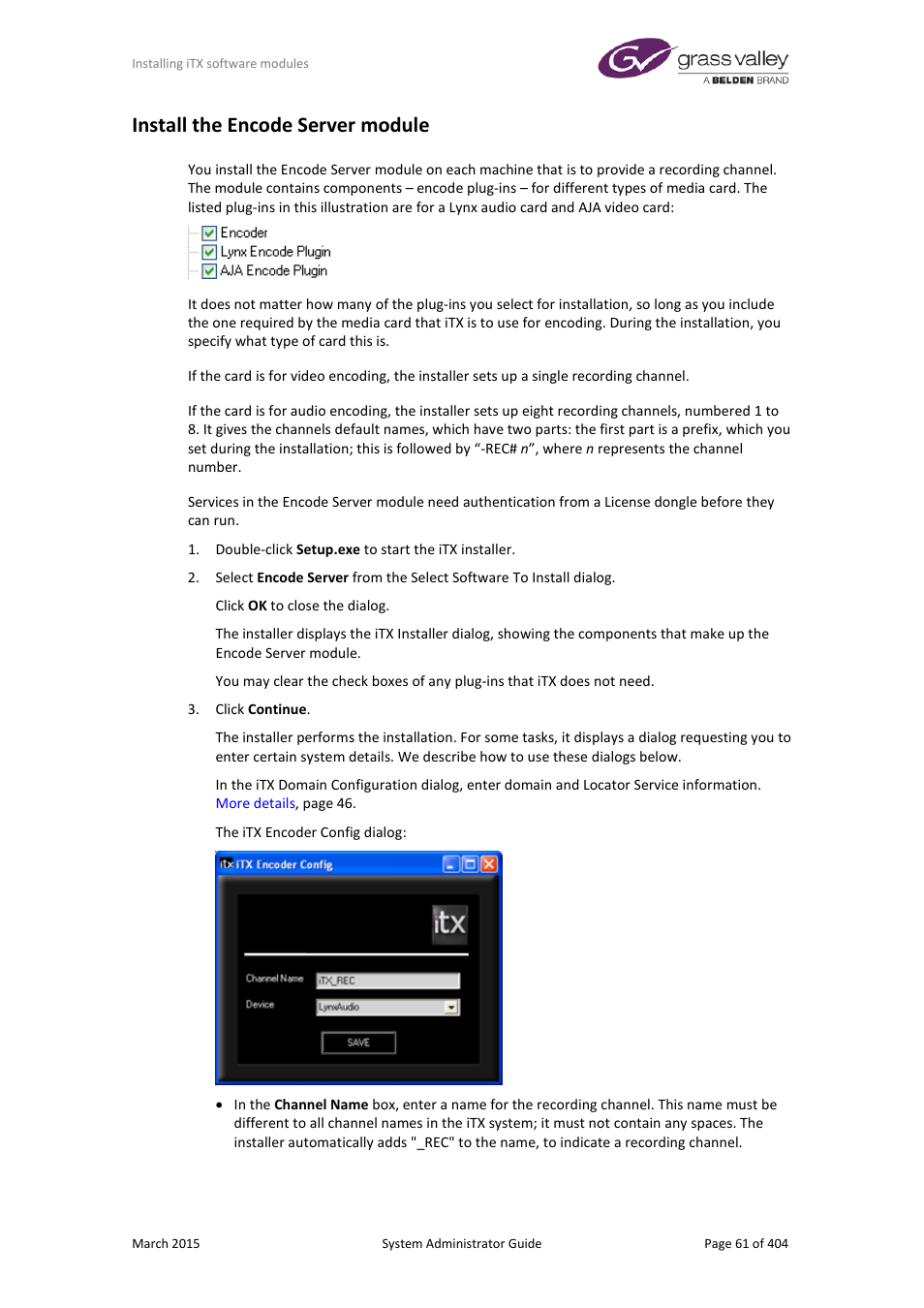Install the encode server module | Grass Valley iTX System v.2.6 User Manual | Page 61 / 404