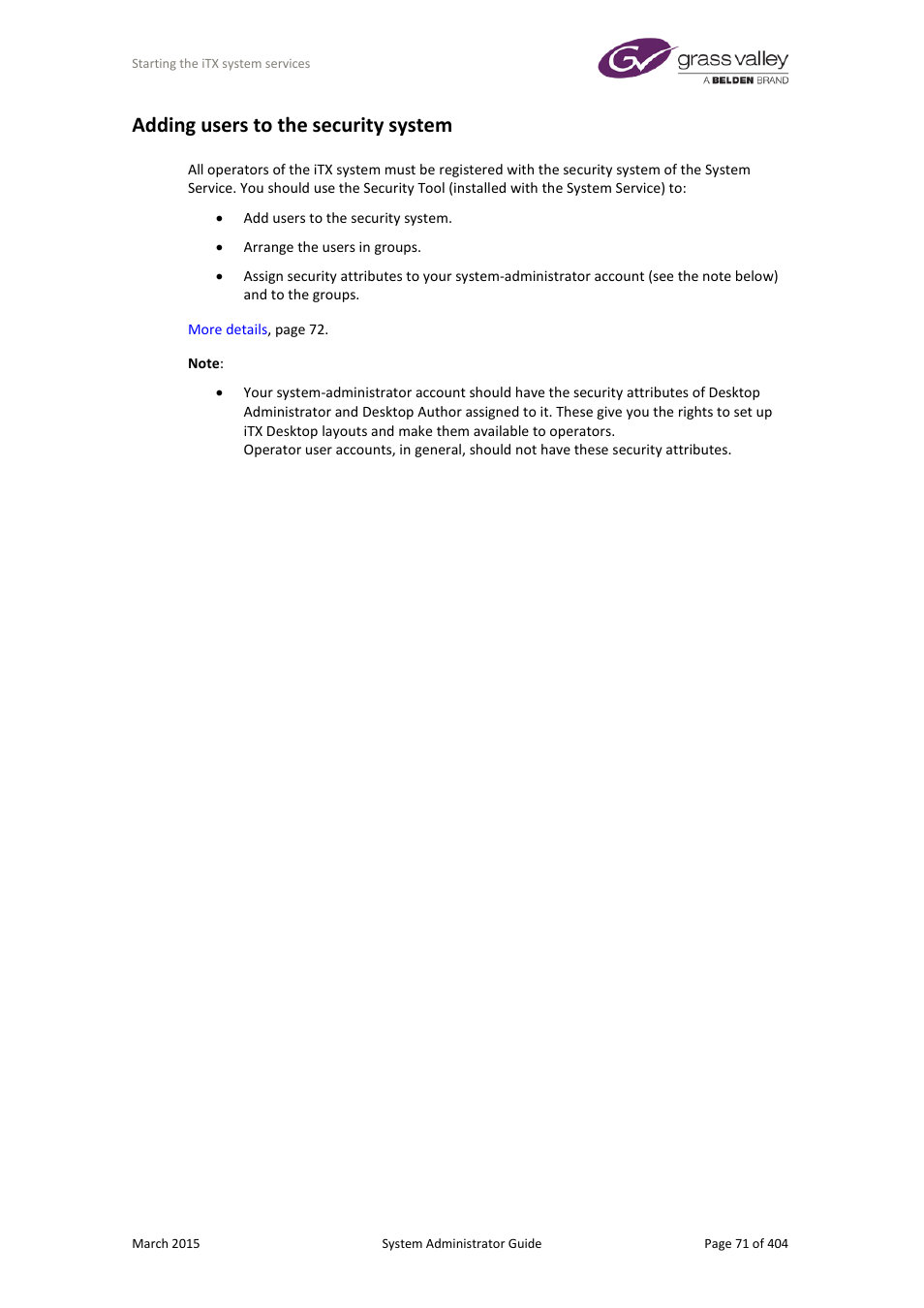 Adding users to the security system | Grass Valley iTX System v.2.6 User Manual | Page 71 / 404