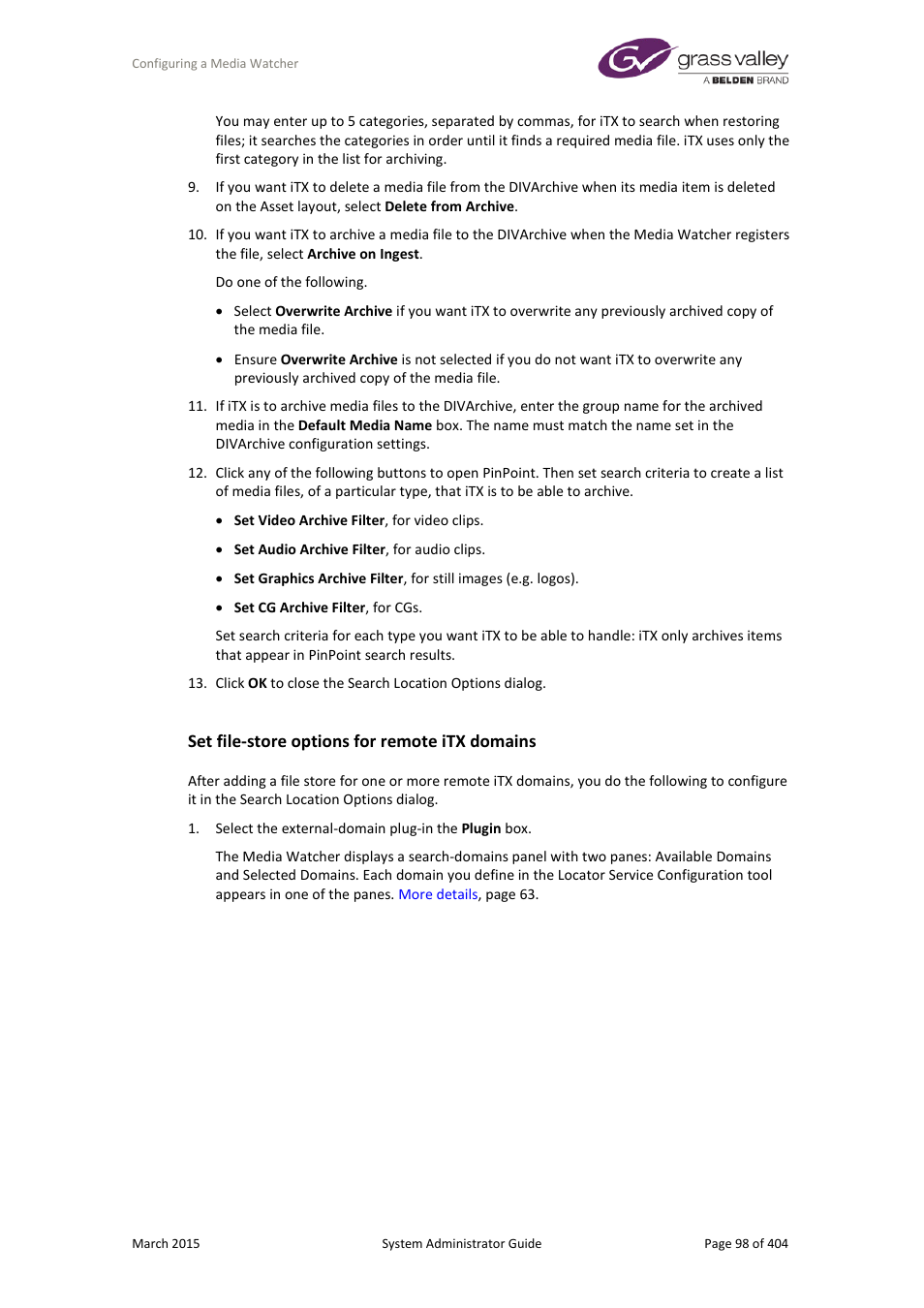 Set file-store options for remote itx domains | Grass Valley iTX System v.2.6 User Manual | Page 98 / 404