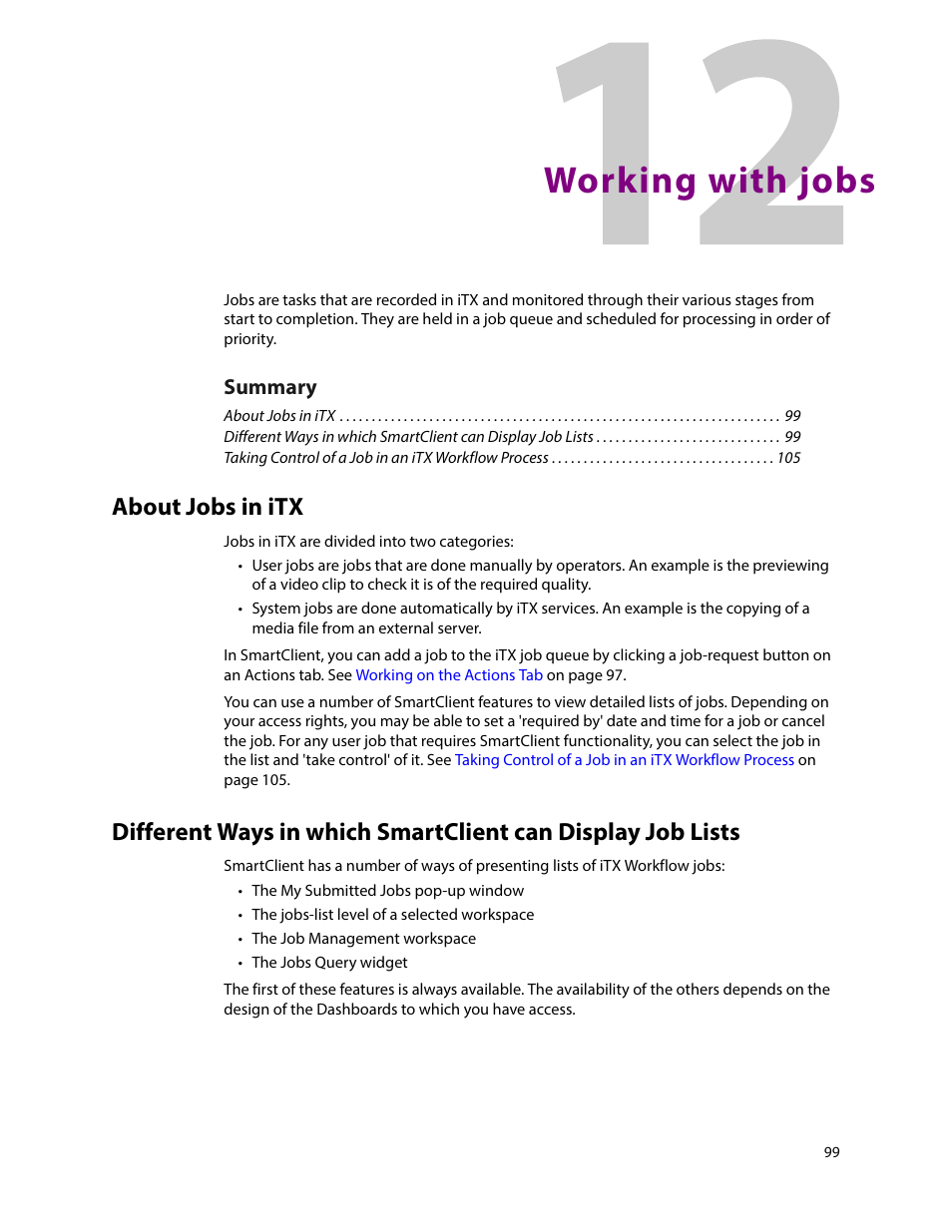 Working with jobs, About jobs in itx, 12 working with jobs | Grass Valley iTX SmartClient v.2.6 User Manual | Page 107 / 117
