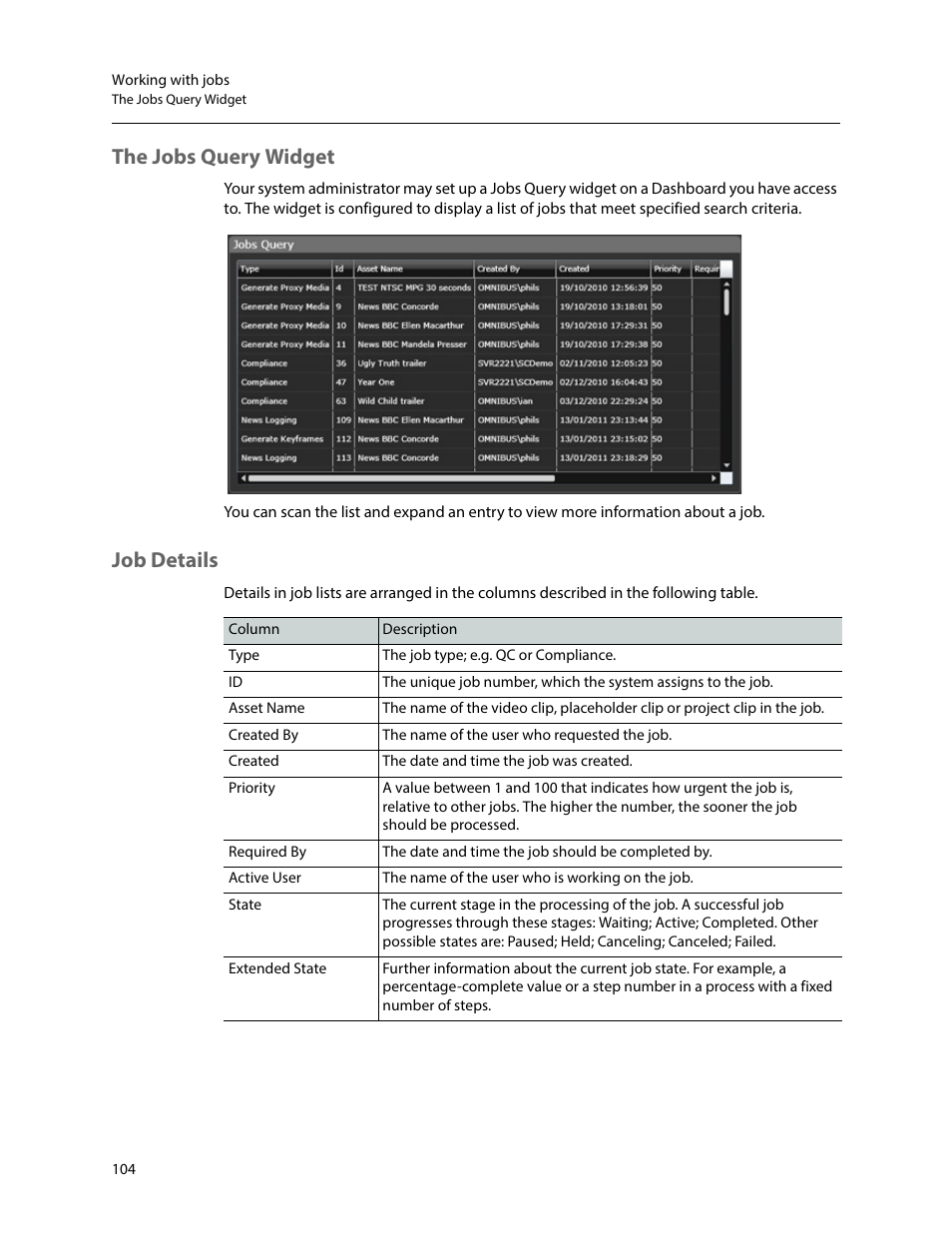 The jobs query widget, Job details, The jobs query widget job details | Grass Valley iTX SmartClient v.2.6 User Manual | Page 112 / 117