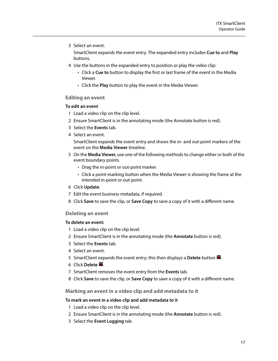 Editing an event, Deleting an event | Grass Valley iTX SmartClient v.2.6 User Manual | Page 25 / 117