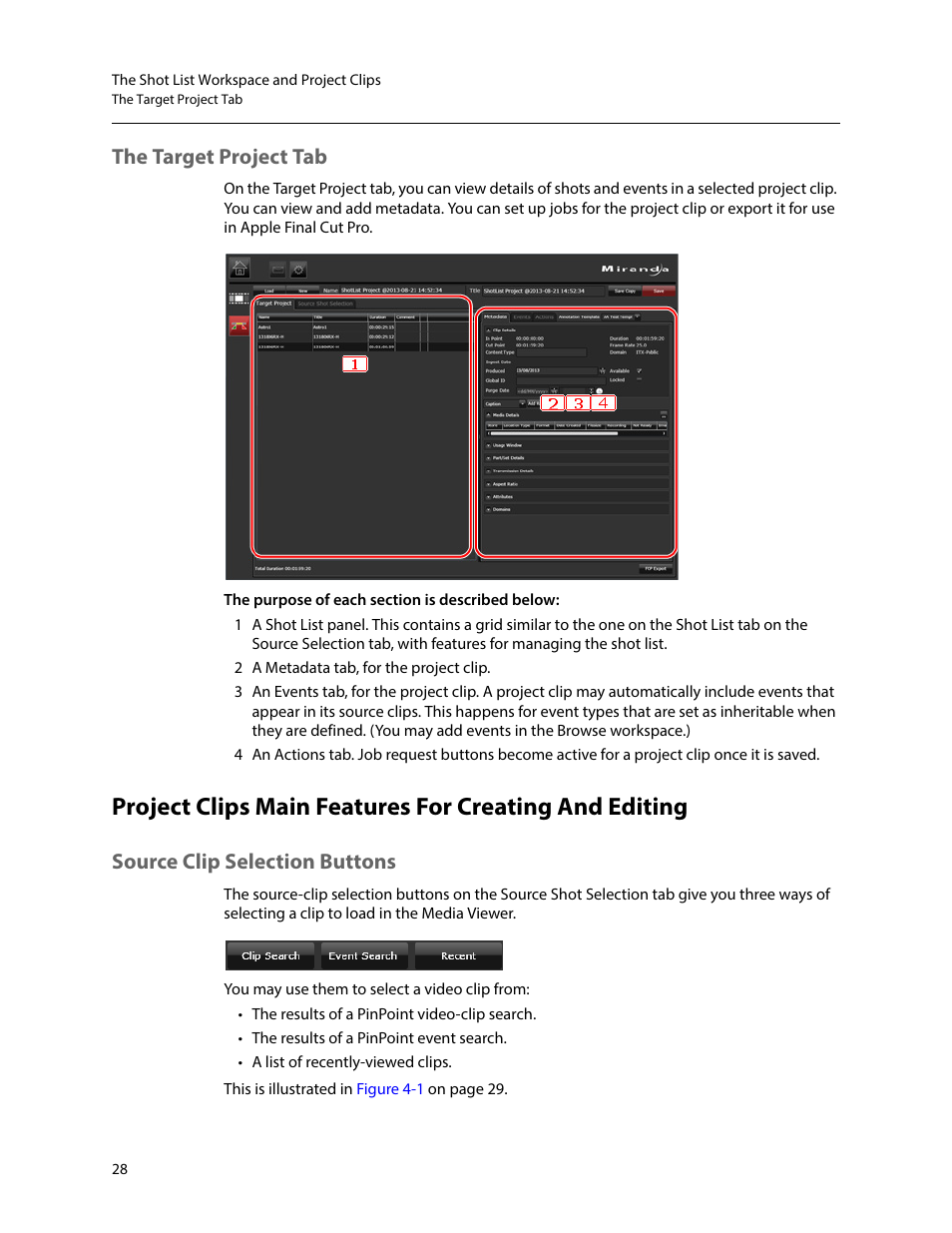 The target project tab, Source clip selection buttons | Grass Valley iTX SmartClient v.2.6 User Manual | Page 36 / 117