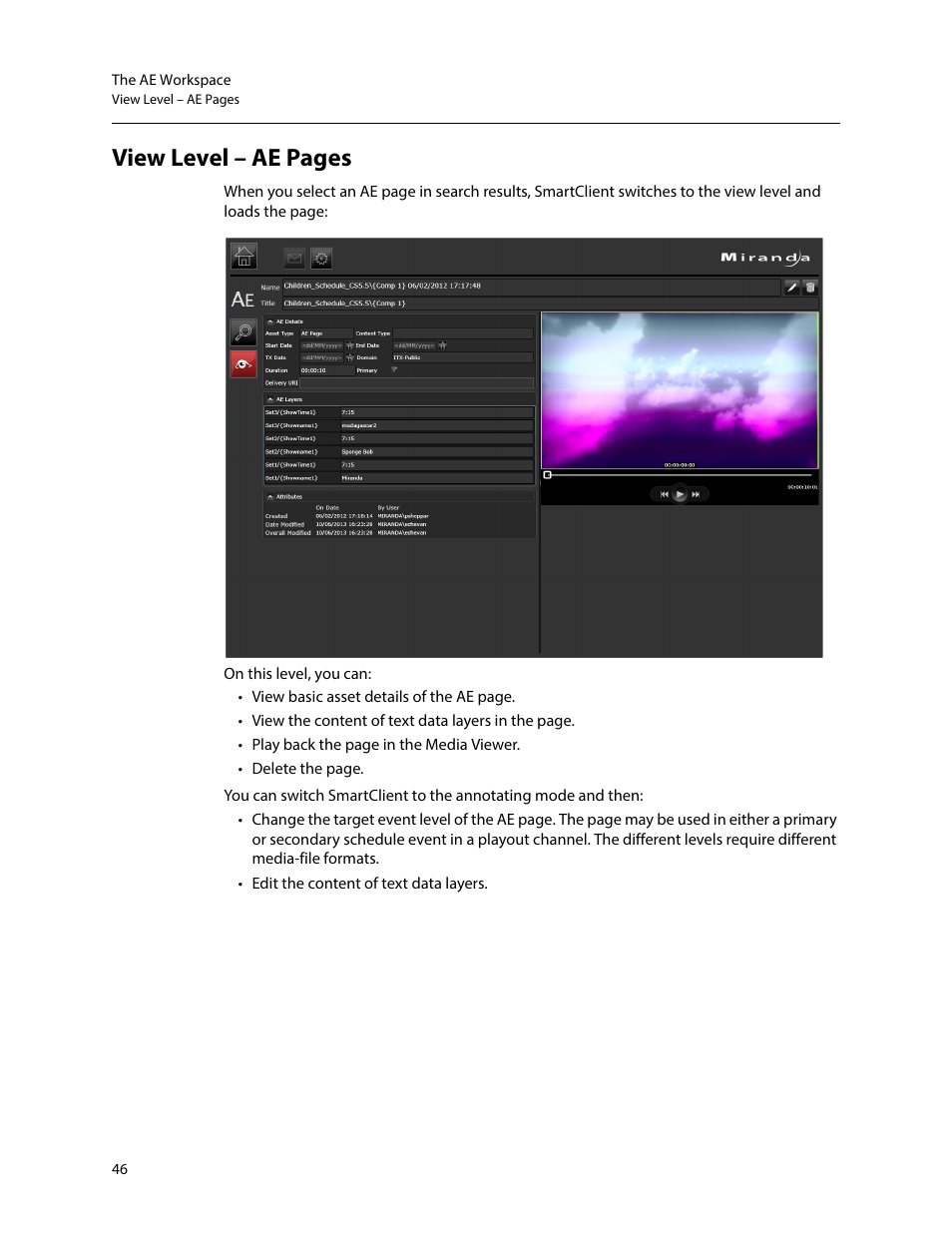 View level – ae pages | Grass Valley iTX SmartClient v.2.6 User Manual | Page 54 / 117