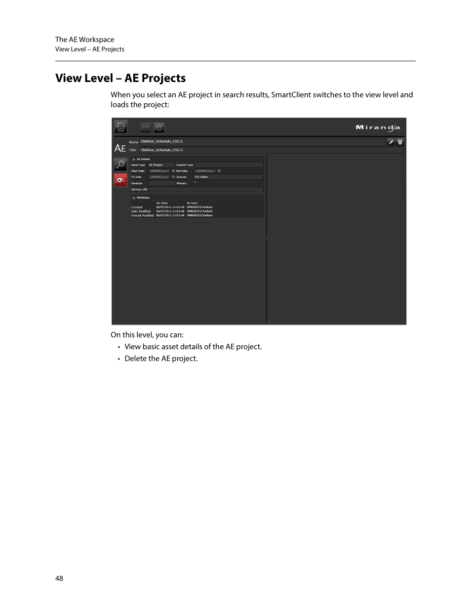 View level – ae projects | Grass Valley iTX SmartClient v.2.6 User Manual | Page 56 / 117