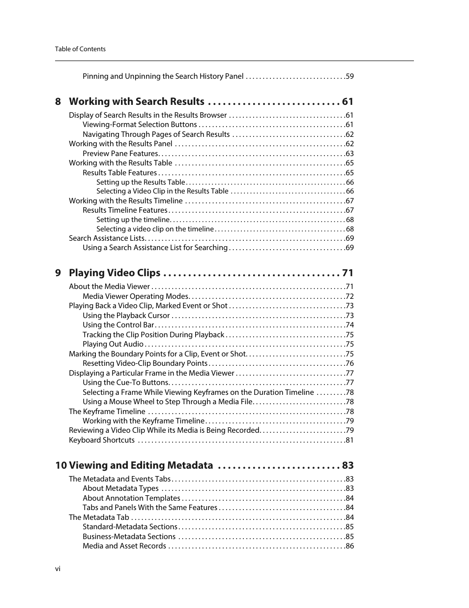 8 working with search results, 9 playing video clips, 10 viewing and editing metadata | Grass Valley iTX SmartClient v.2.6 User Manual | Page 6 / 117