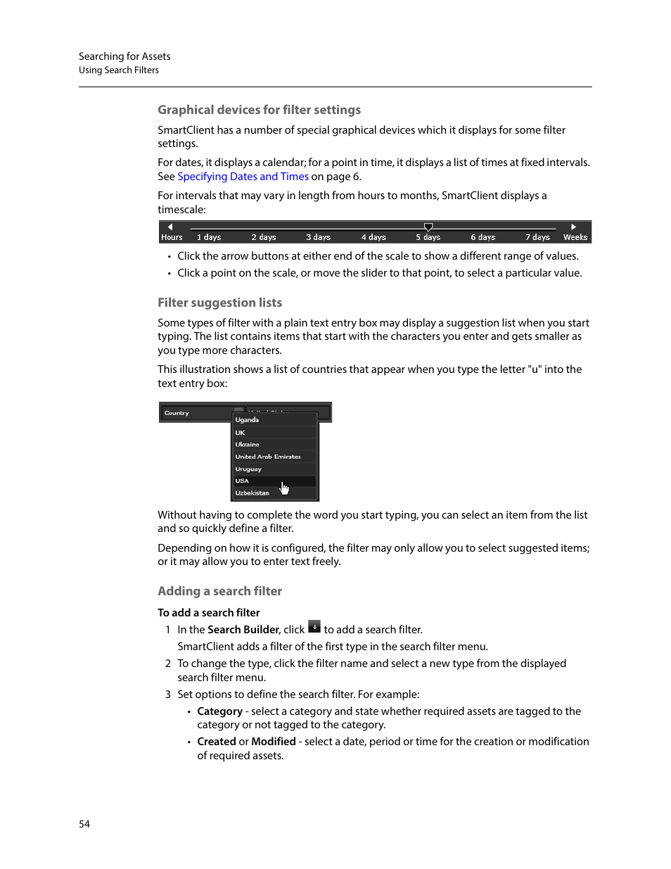 Graphical devices for filter settings, Filter suggestion lists, Adding a search filter | Grass Valley iTX SmartClient v.2.6 User Manual | Page 62 / 117