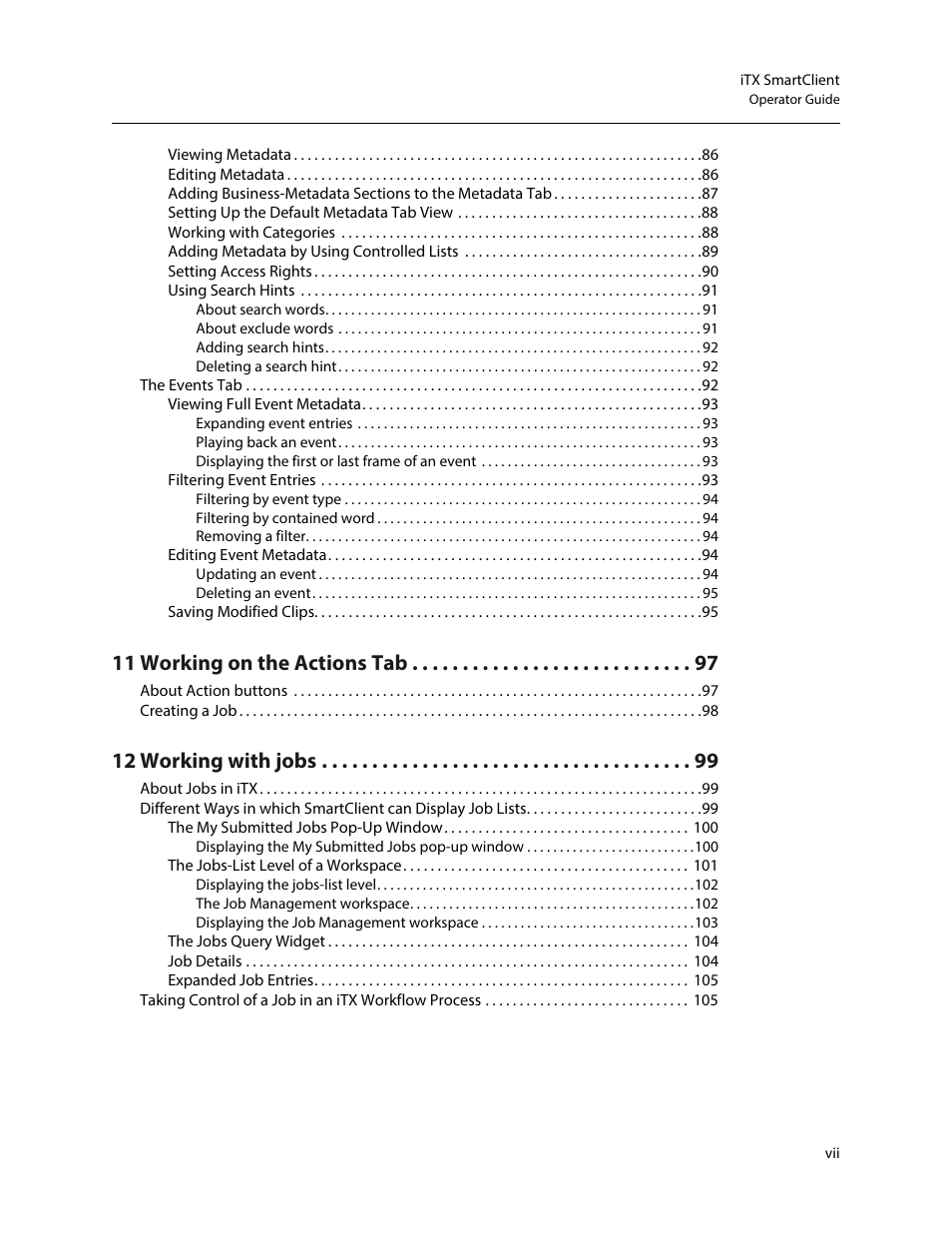 11 working on the actions tab, 12 working with jobs | Grass Valley iTX SmartClient v.2.6 User Manual | Page 7 / 117