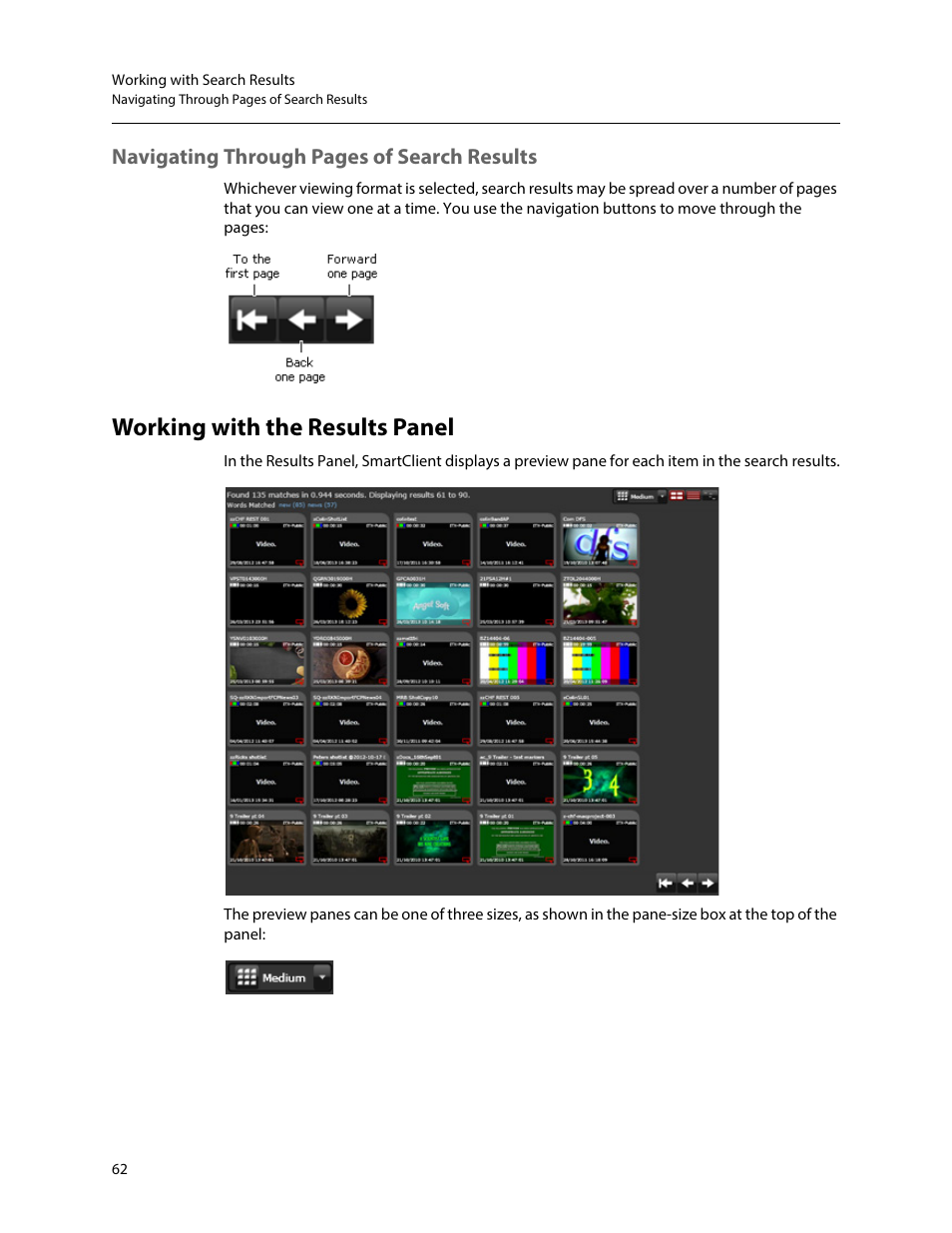 Working with the results panel, Navigating through pages of search results | Grass Valley iTX SmartClient v.2.6 User Manual | Page 70 / 117