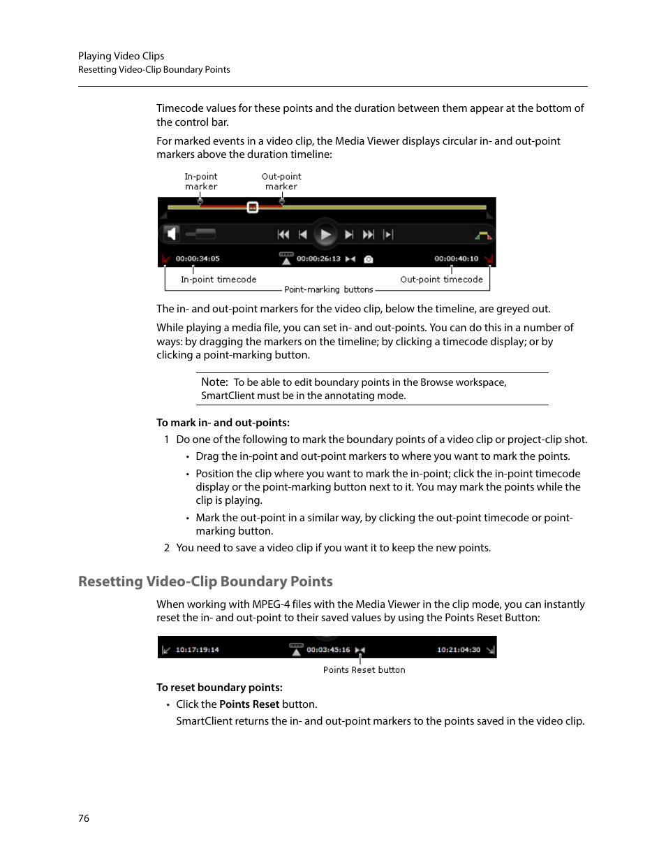 Resetting video-clip boundary points | Grass Valley iTX SmartClient v.2.6 User Manual | Page 84 / 117