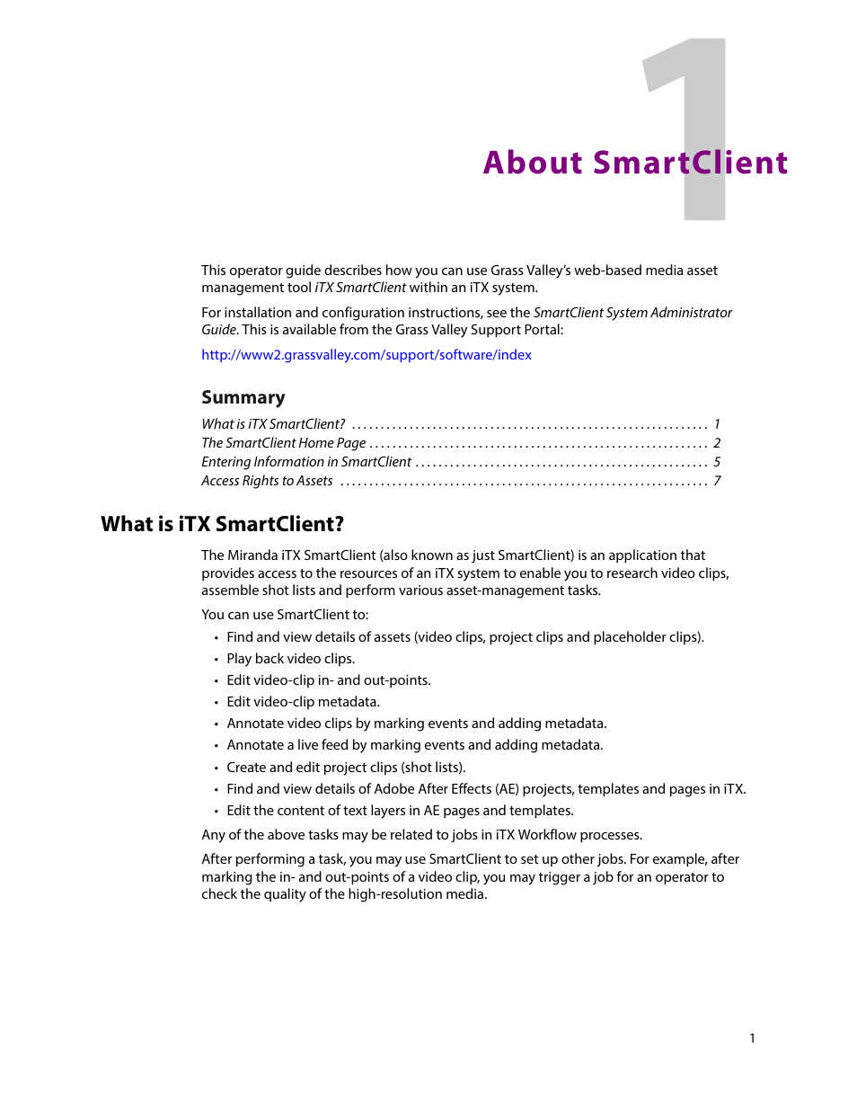 About smartclient, What is itx smartclient, 1 about smartclient | Grass Valley iTX SmartClient v.2.6 User Manual | Page 9 / 117
