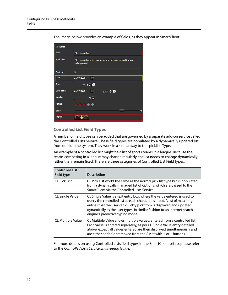 Controlled list field types | Grass Valley iTX SmartClient v.2.6 System Administrator Guide User Manual | Page 16 / 45